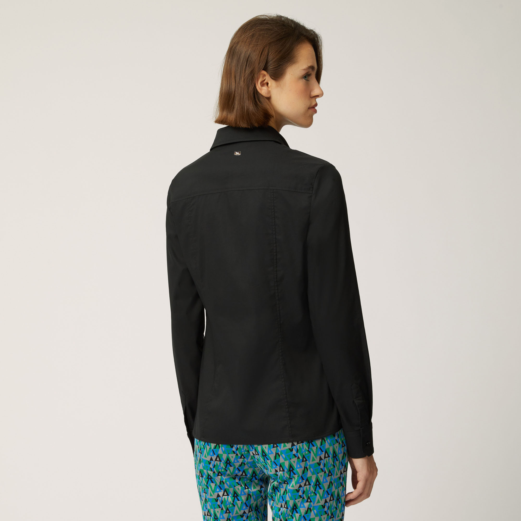 Camicia Slim In Popeline Di Cotone Stretch, Nero, large image number 1