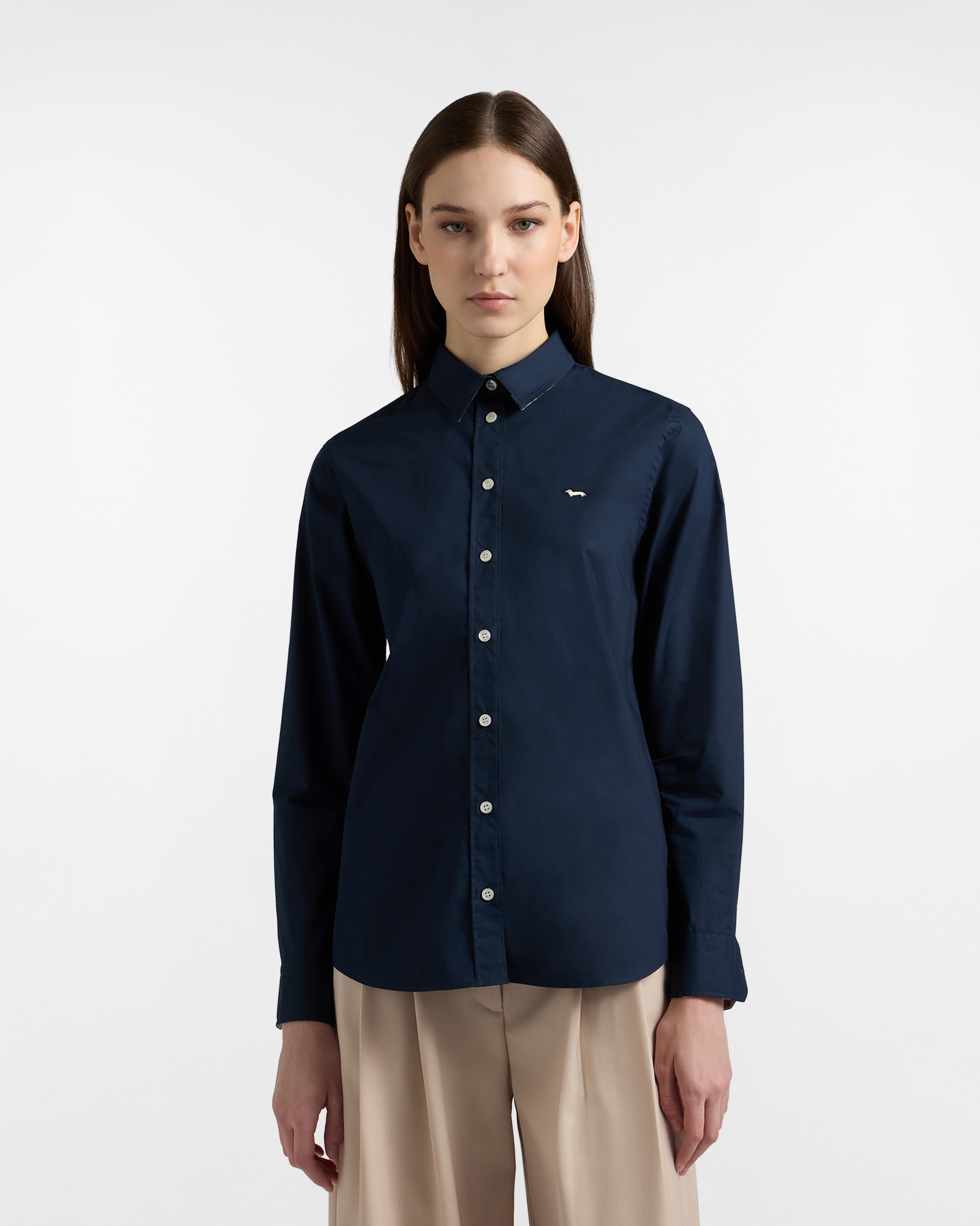 Camicia Donna Morbida in Cotone con Contrasti, Donna, Blu, Taglia: 36