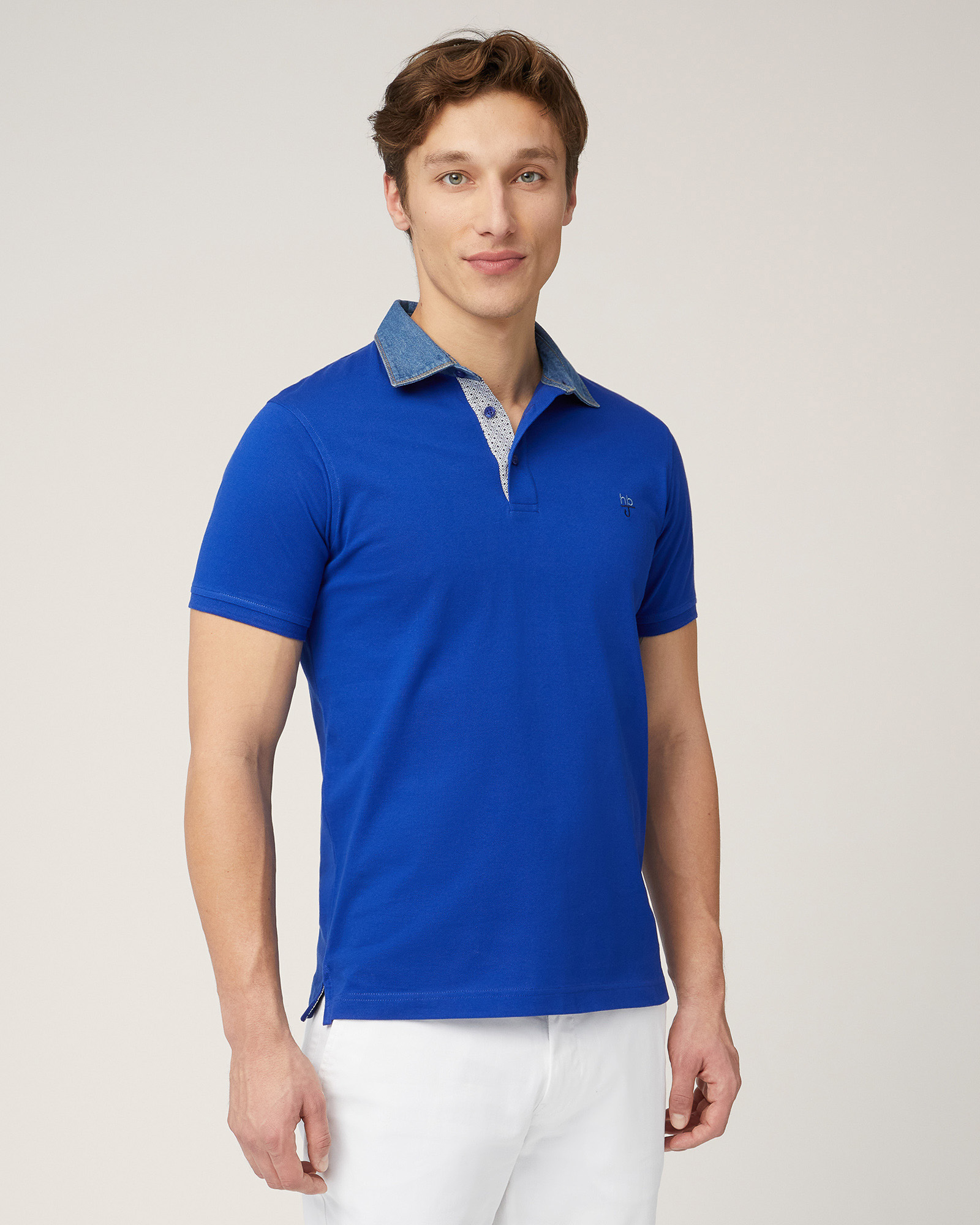 Polo Con Collo In Denim, Blu Elettrico, large