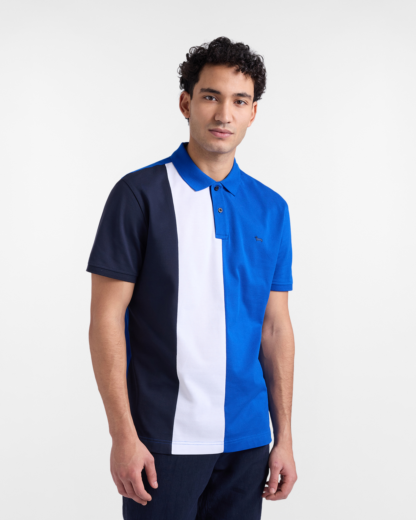 Polo Uomo Color Block in Piqué, Uomo, Blu, Taglia: S