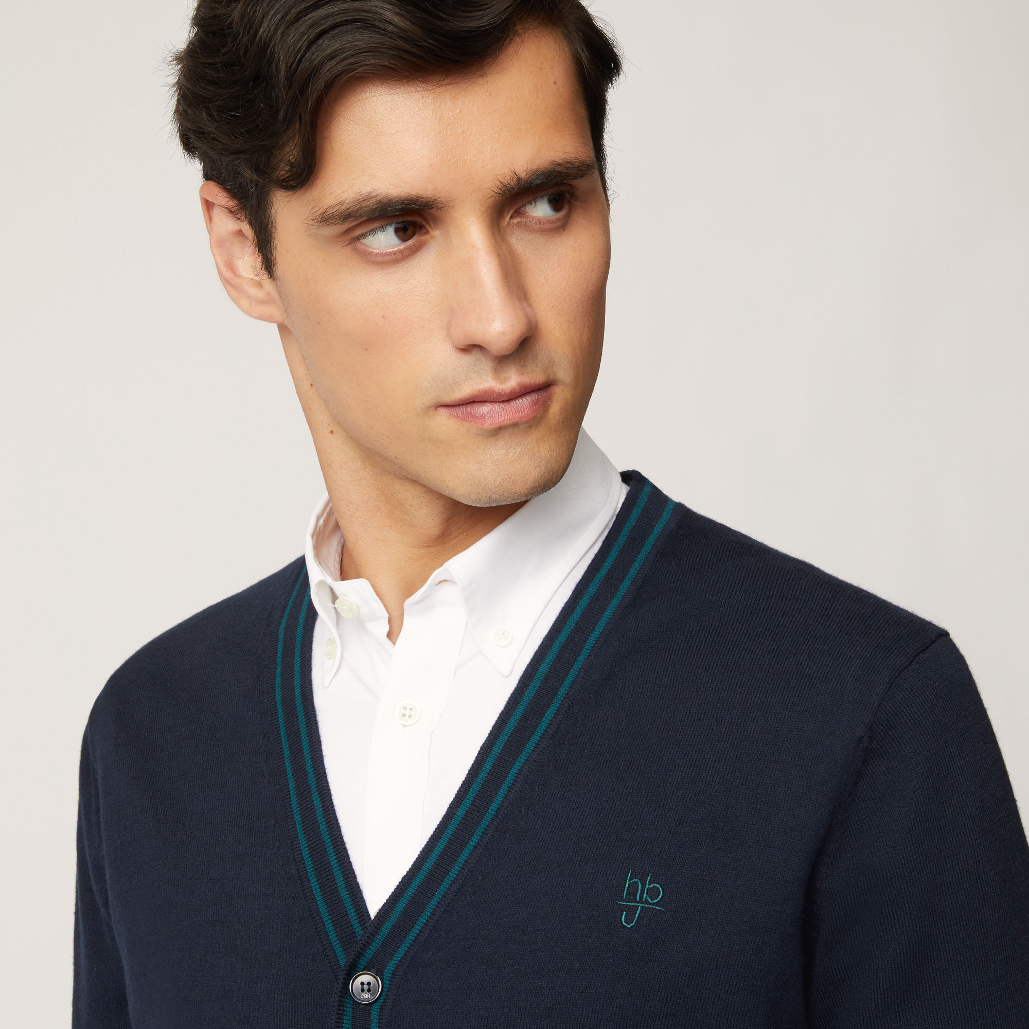 Cardigan In Cotone E Lana Con Dettagli A Contrasto, Light Blue, large image number 2