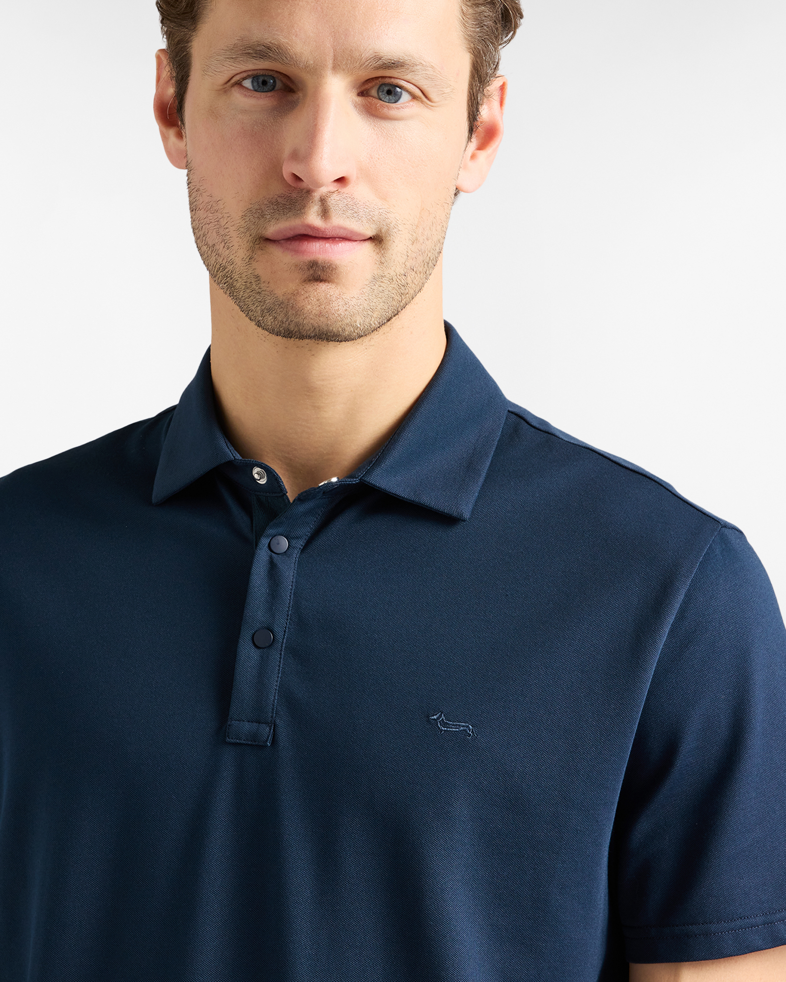 Men's polo shirt with snap buttons in technical piqu&eacute;, Blue, large image number 2