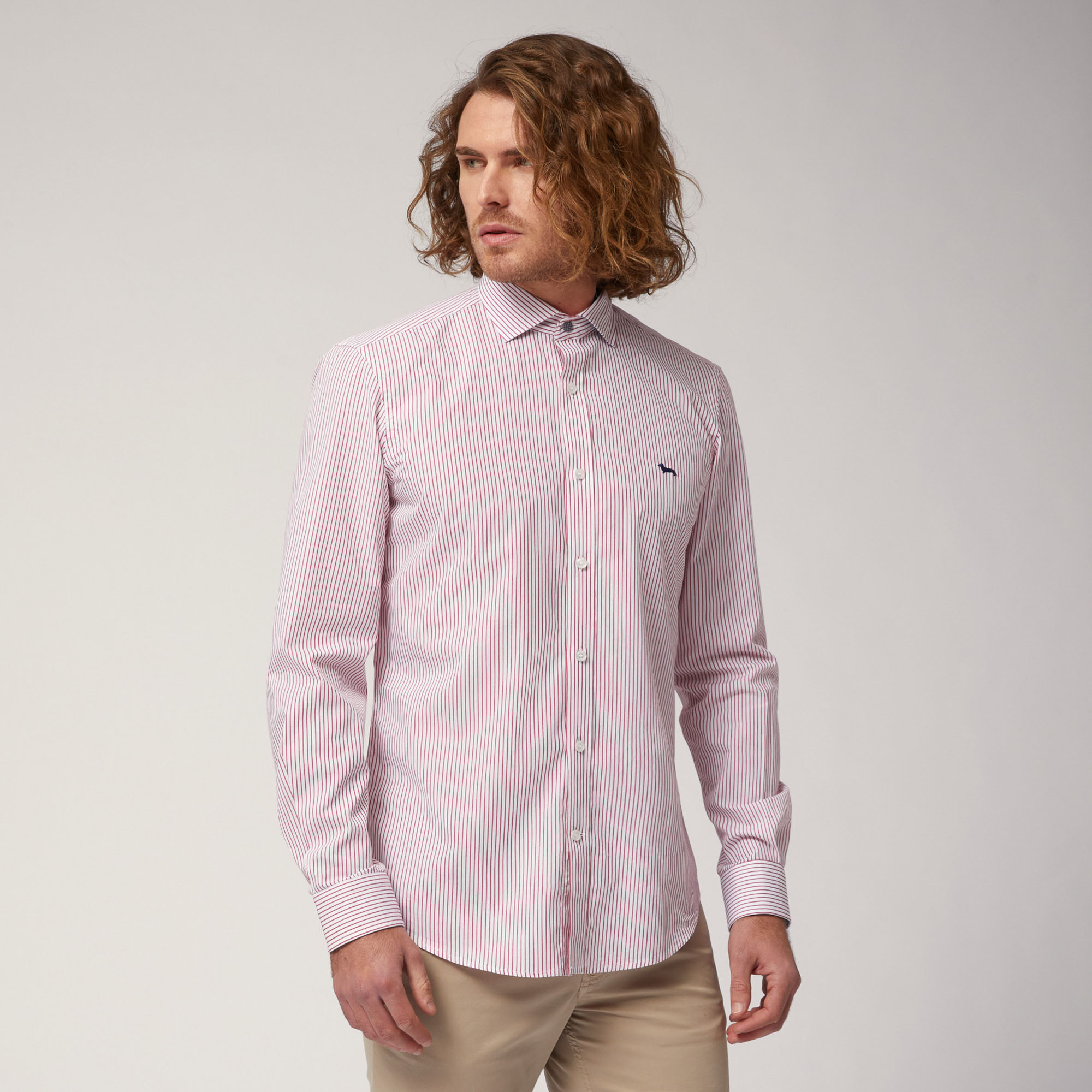Camisa de popelina de algodón orgánico a rayas, Rojo, large