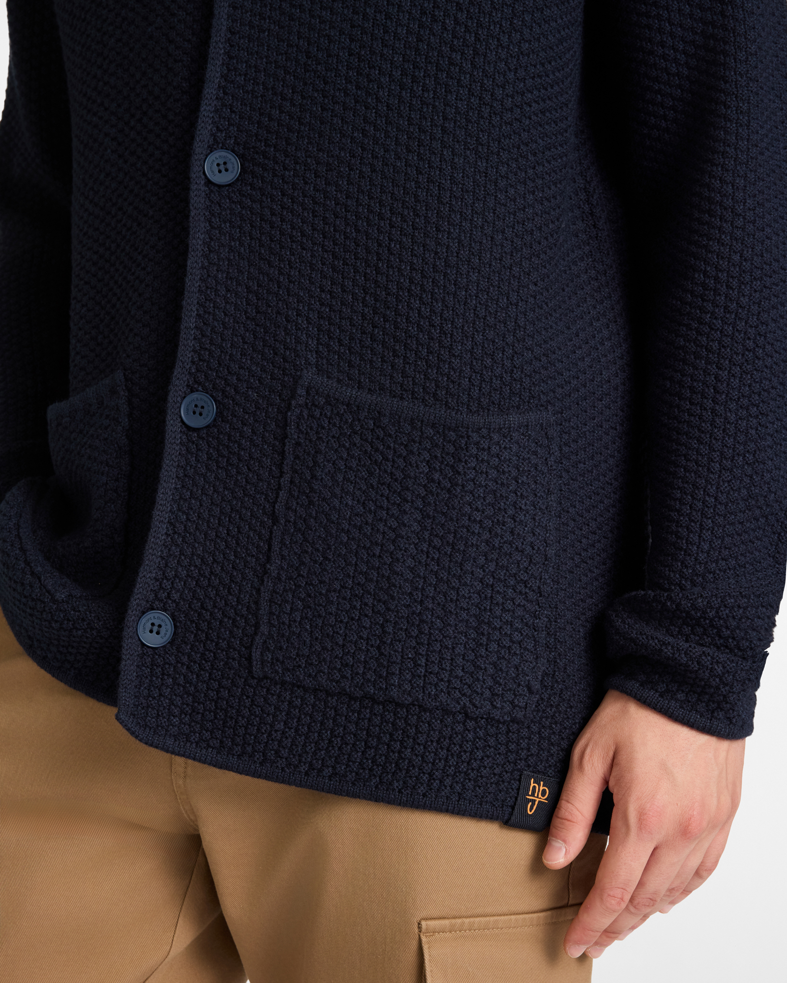 Cardigan in Maglia con Collo a Scialle e Tasche Frontali, Blu Scuro, large image number 2