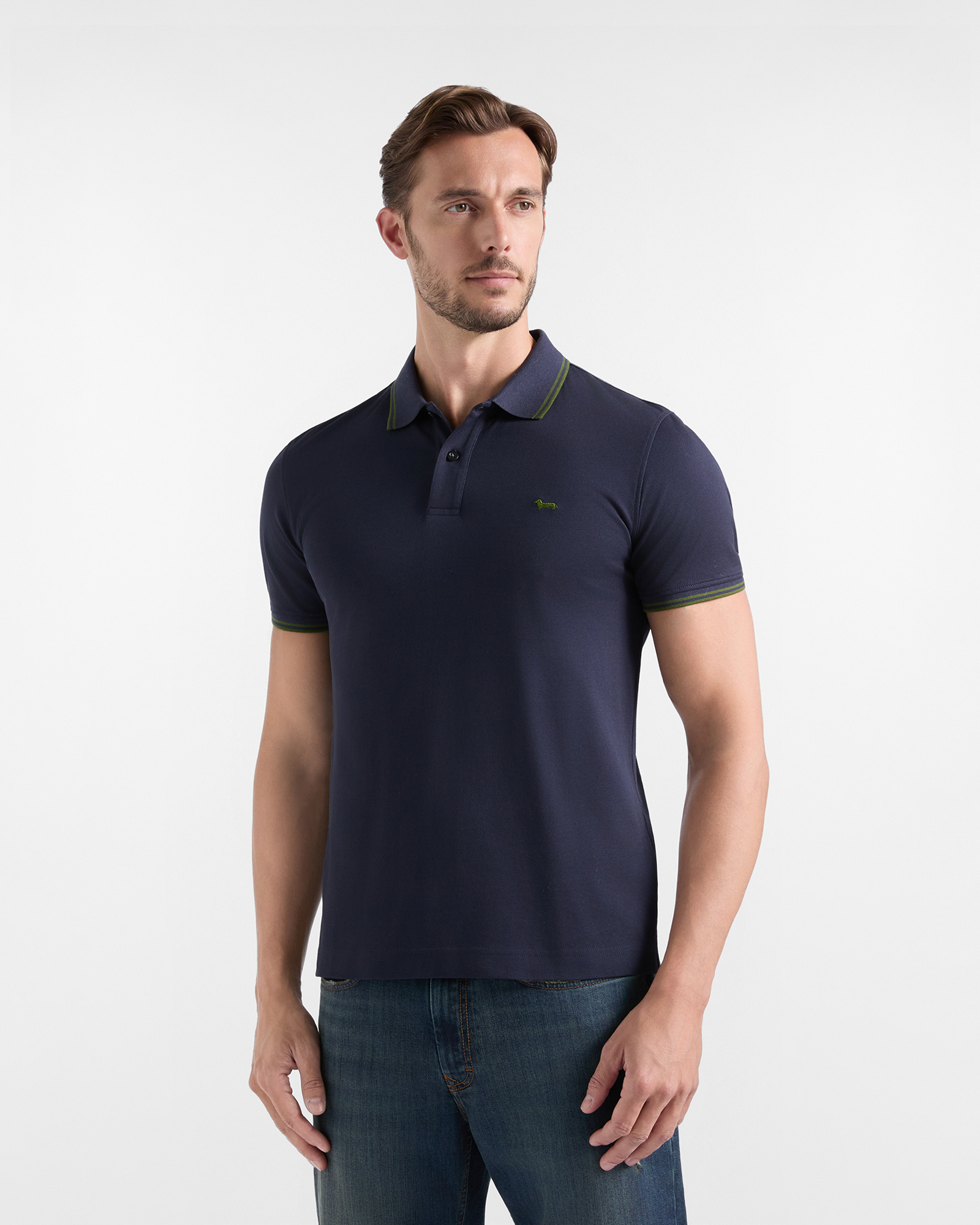 Men's short-sleeve blue 100% pure cotton piqu&eacute; polo shirt