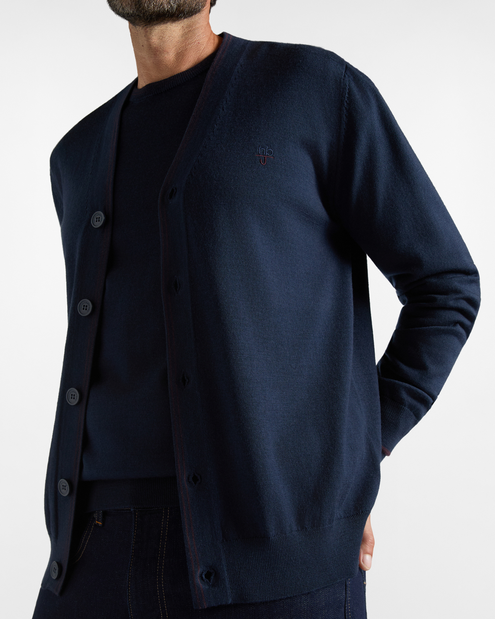 Cardigan HBJ Uomo in pura lana Merino, BLU SCURO, large