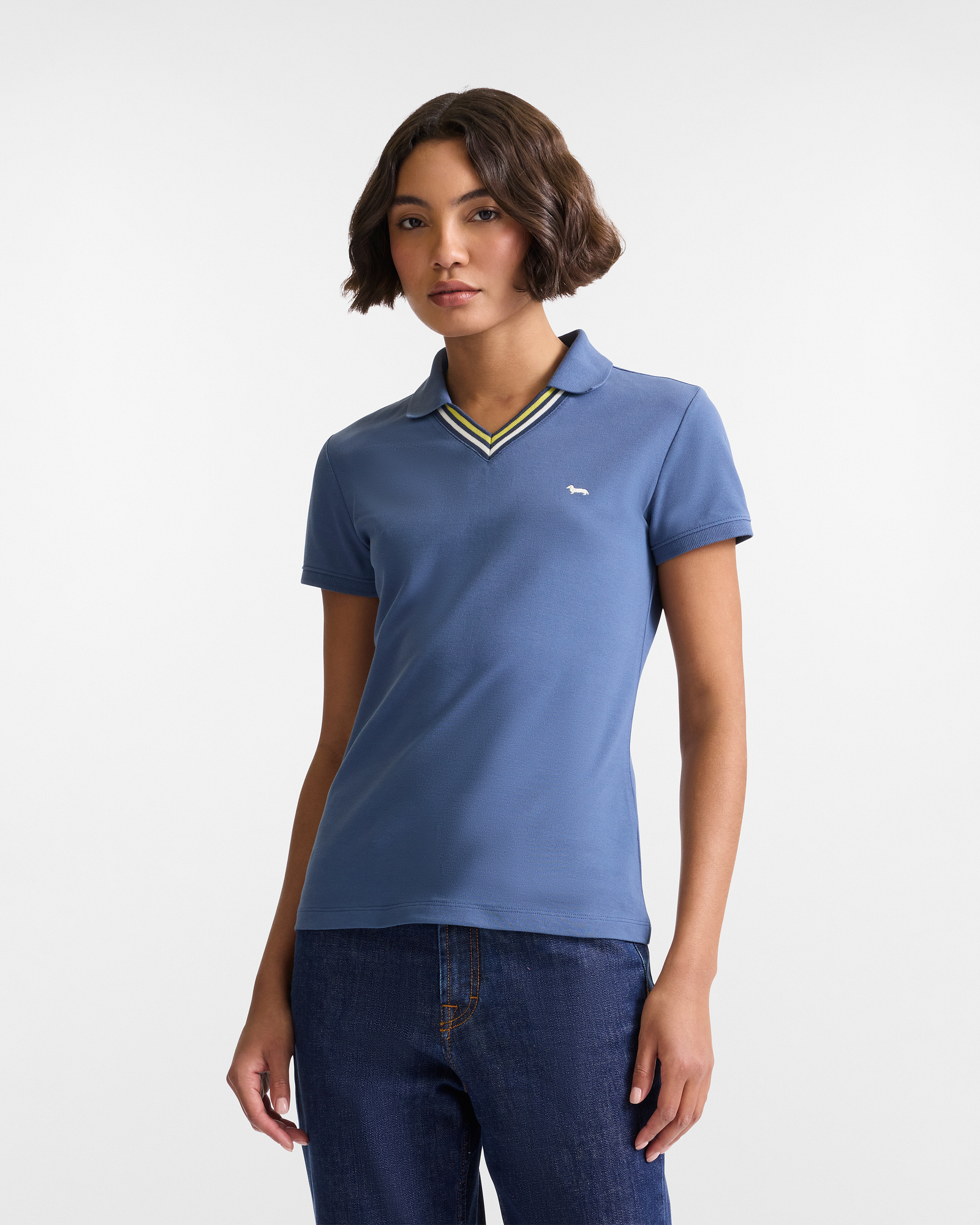 V-Neck Striped Polo, Dark Lavander, large