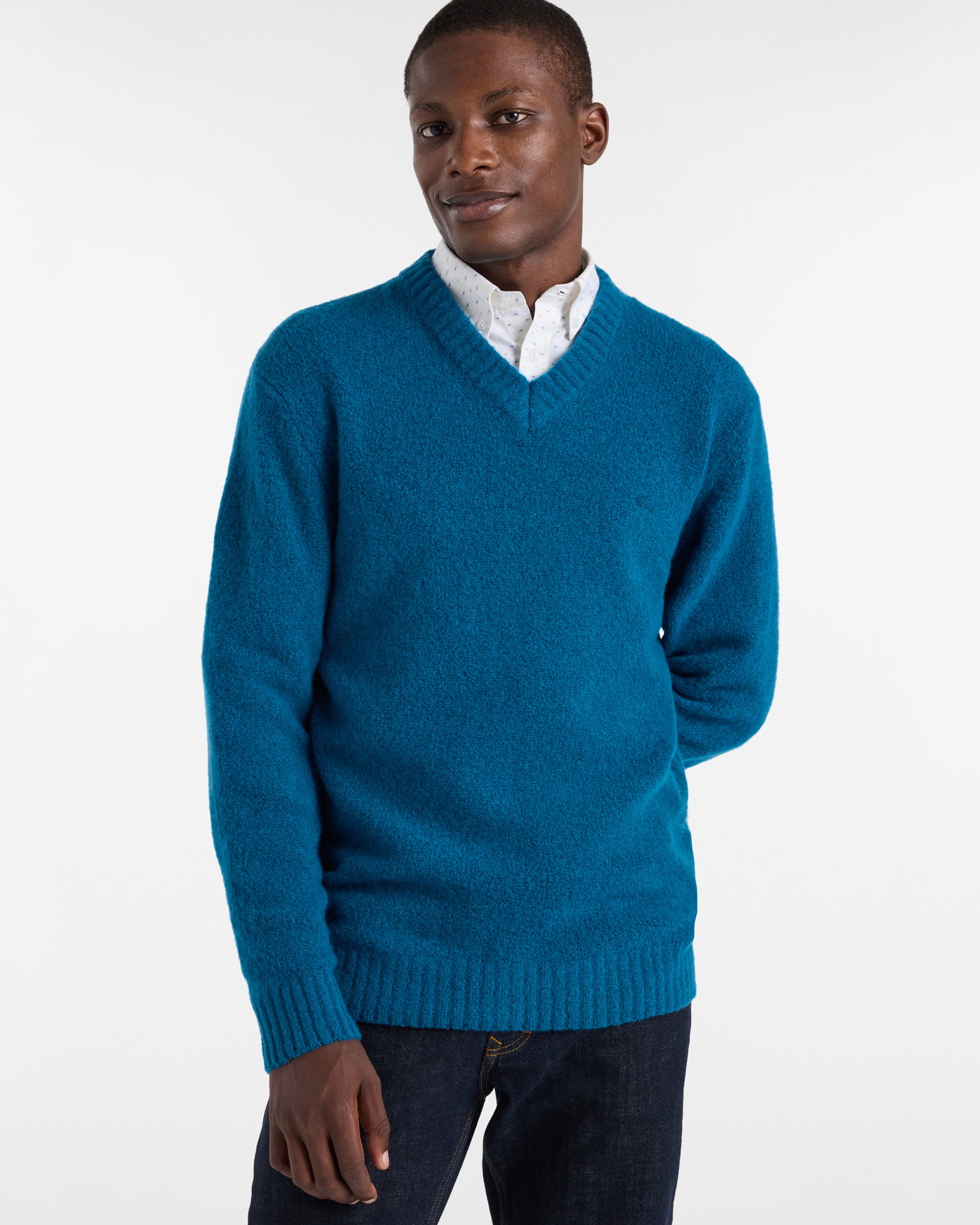 V-Neck Wool Pullover, Bluette, large