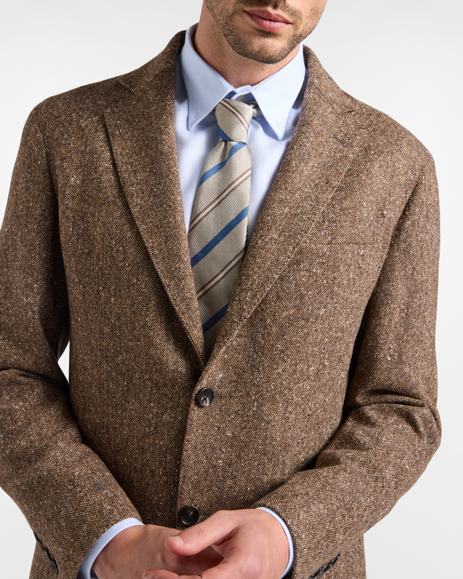 Men&rsquo;s m&eacute;lange-effect wool-blend jacket from the &lsquo;Quality in Colours&rsquo; capsule collection, DARK BROWN, large