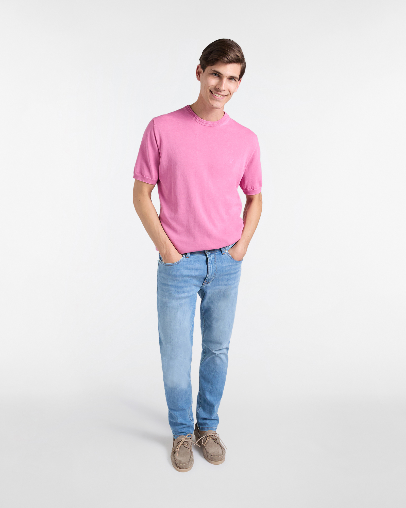 Girocollo Uomo in Crepe Manica Corta, Rosso, large image number 3