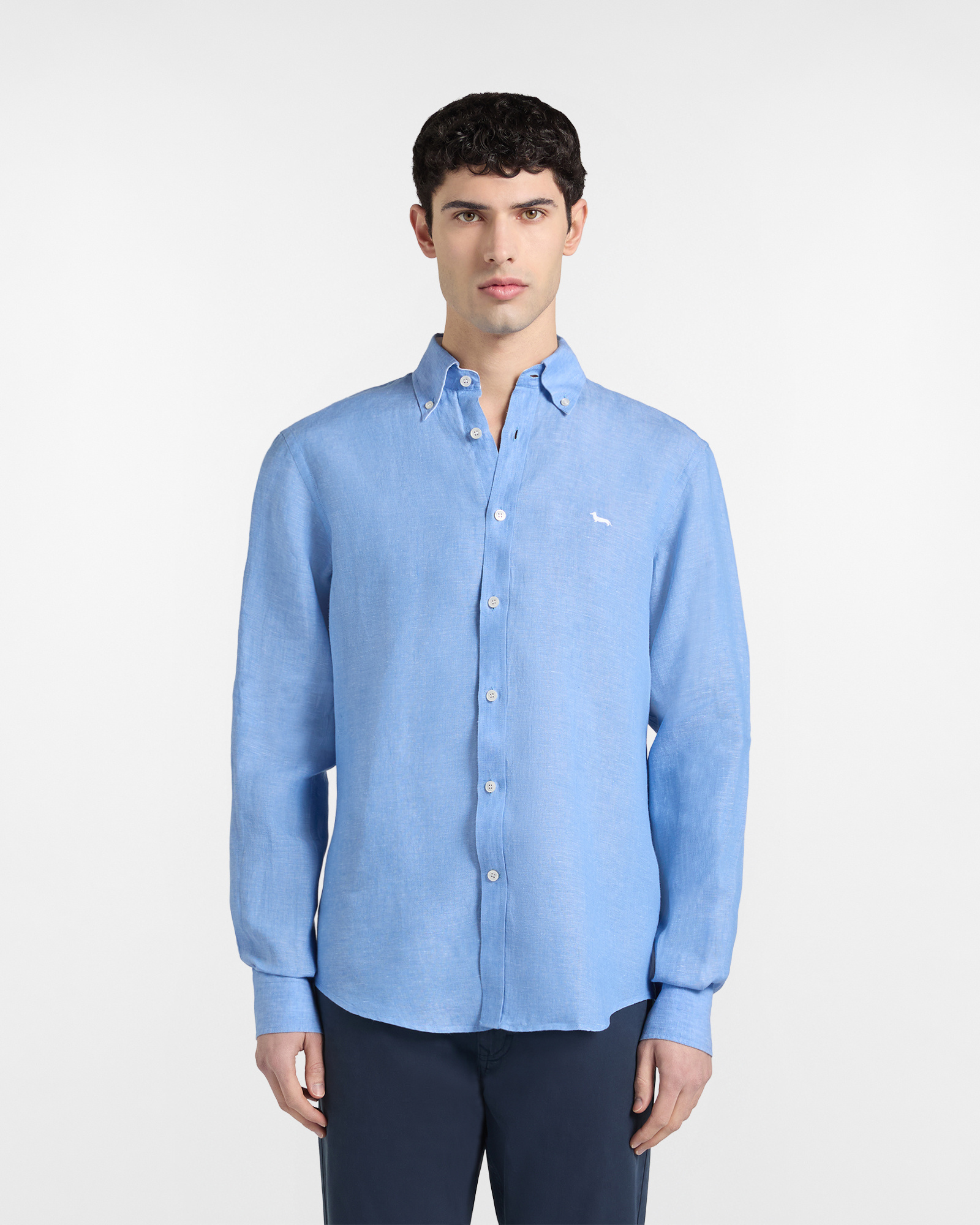Camisa de lino puro, corte regular., Azul, large