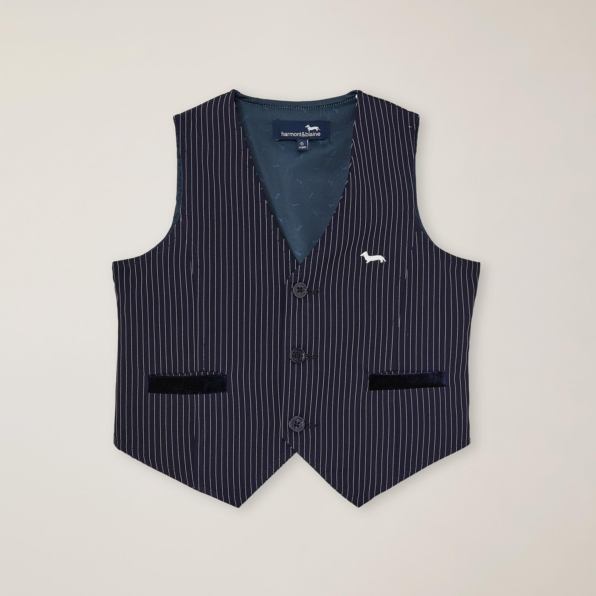 Pinstripe gilet with logo embroidery, Navy blue, large image number 0