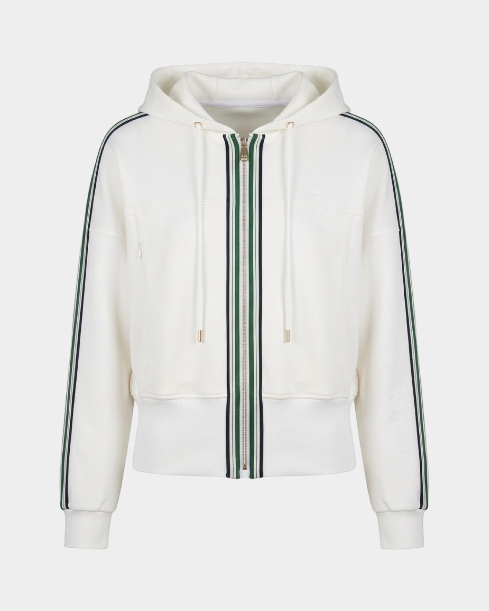 Women's  and striped full-zip hoodie, WHITE, large