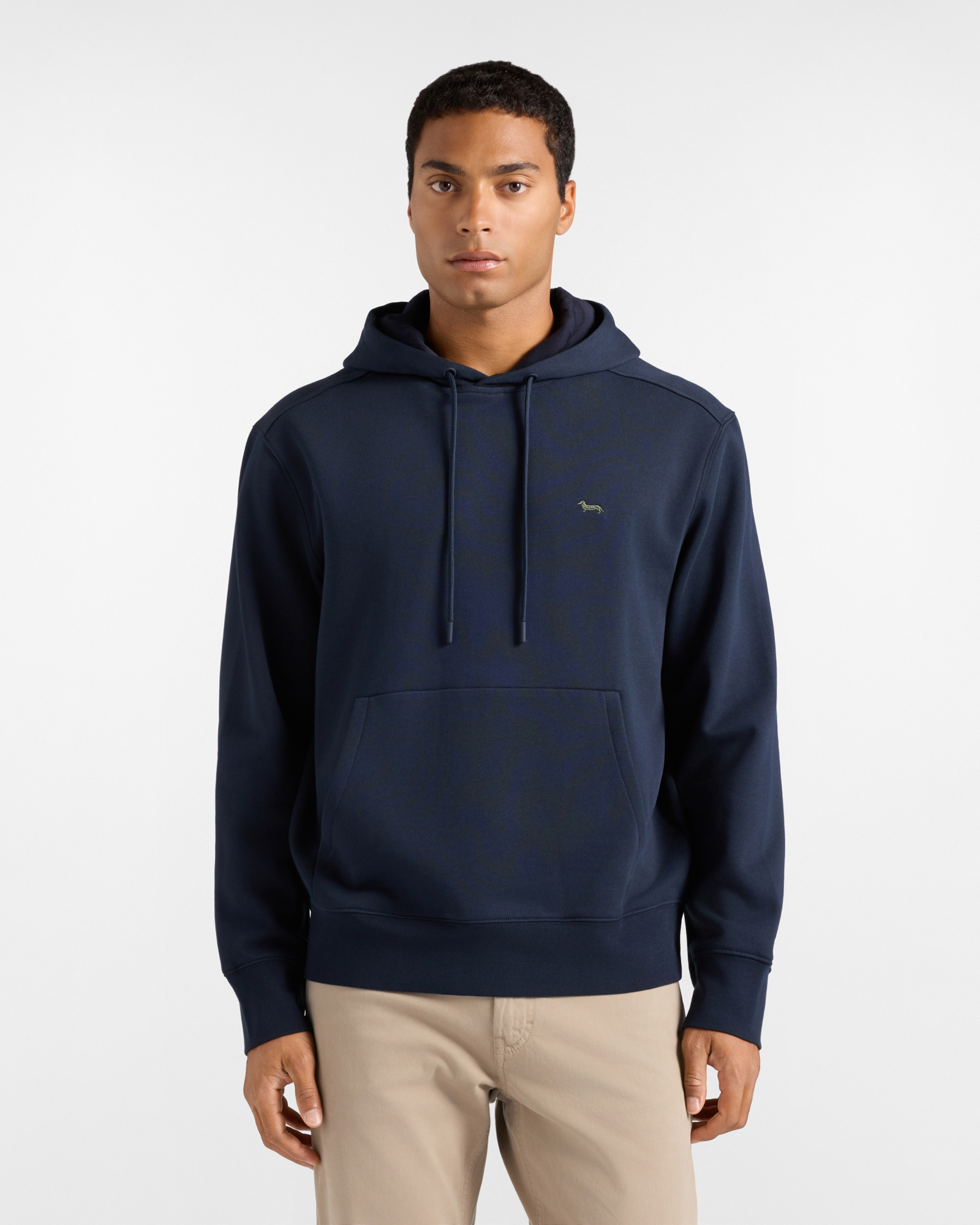 Sudadera con capucha para hombre azul de corte relaxed con bolsillo tipo canguro