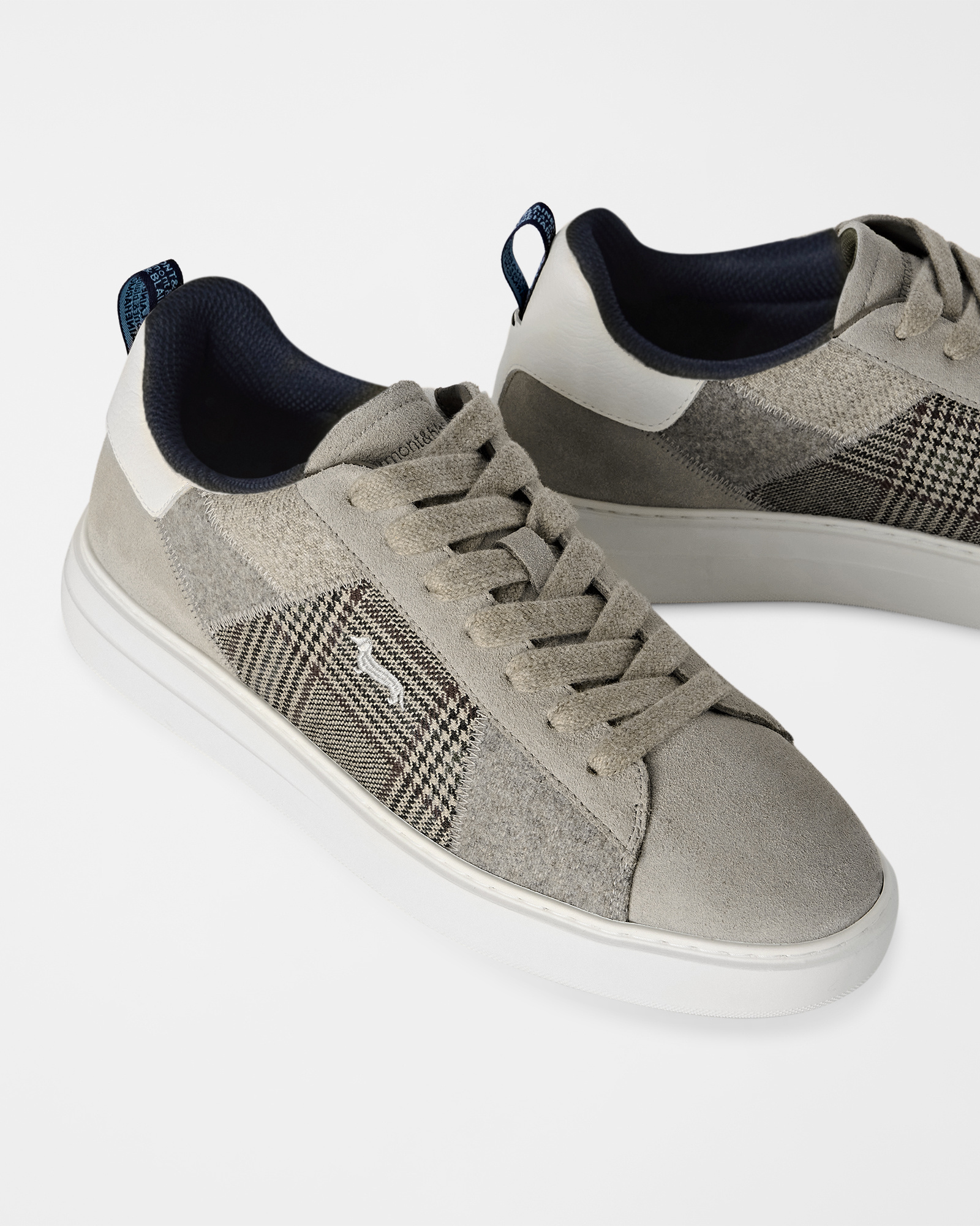 Men's suede and fabric patchwork sneakers, BEIGE - BEIGE, large image number 3