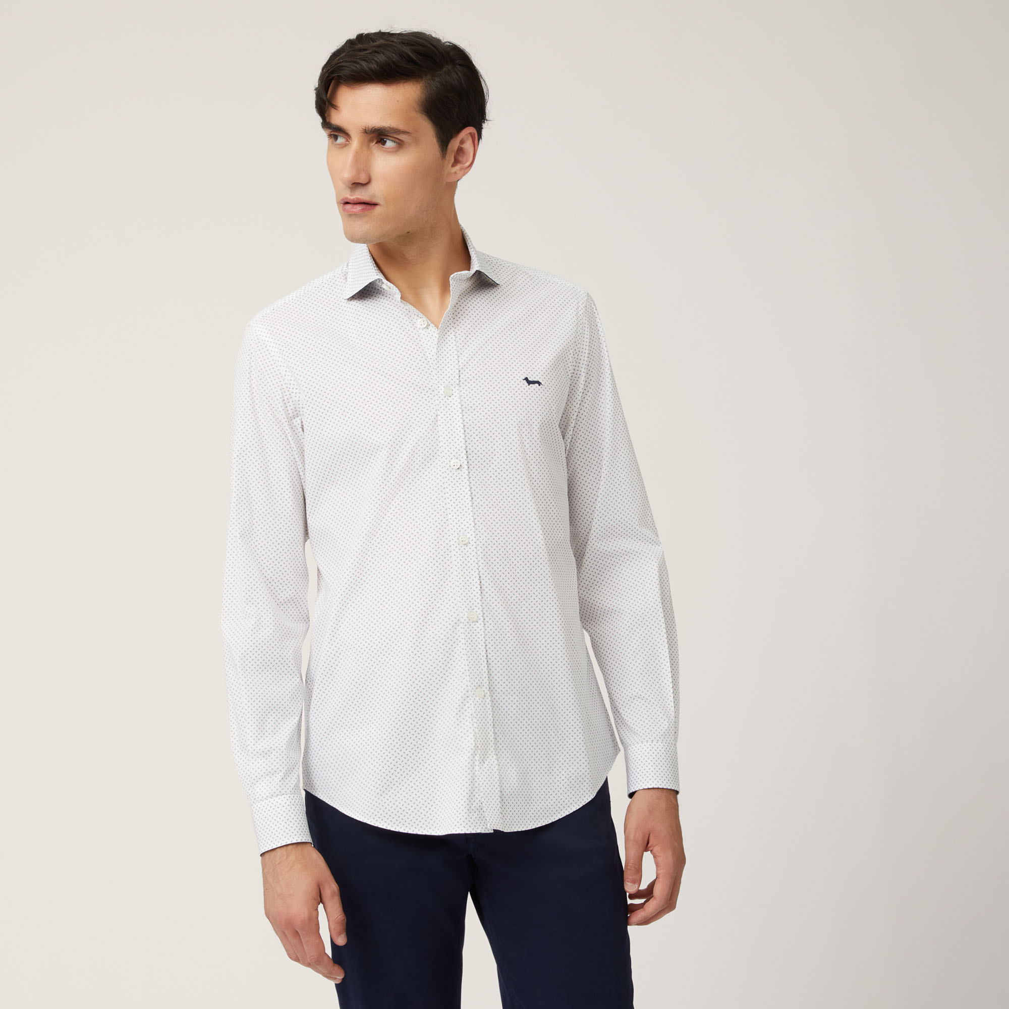 Stretch Cotton Shirt With Contrasting Inner Detail, Blue, large image number 0