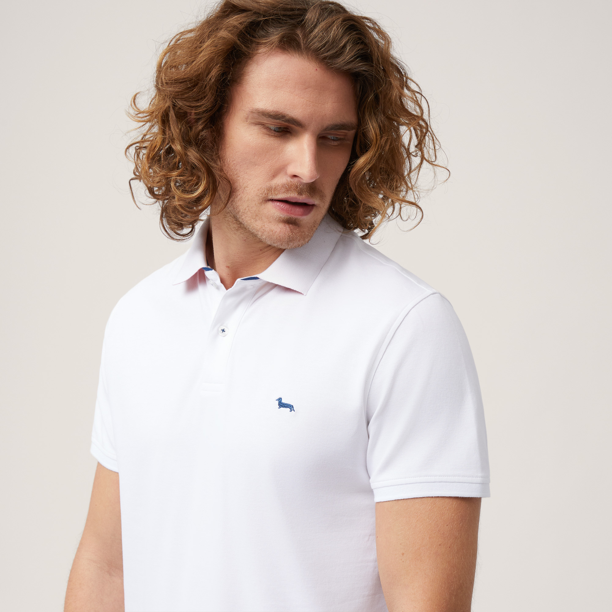 Ribbed Polo with Collar, White, large image number 2