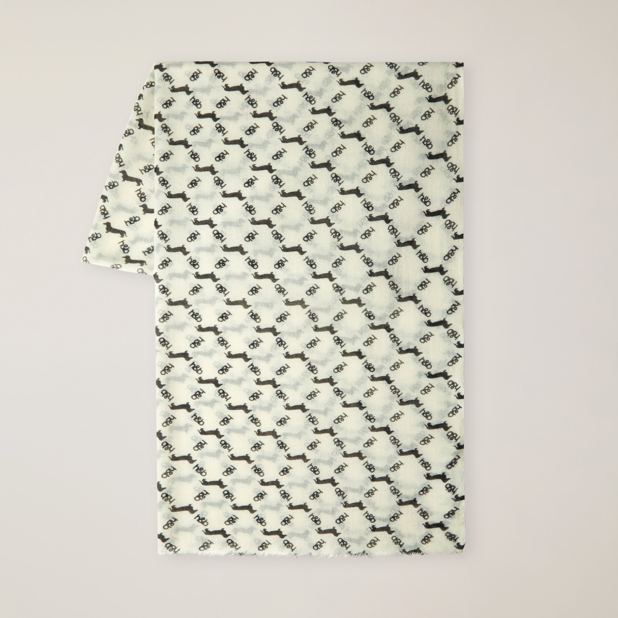 Wool Scarf With All-Over Logo Print, White, large image number 0