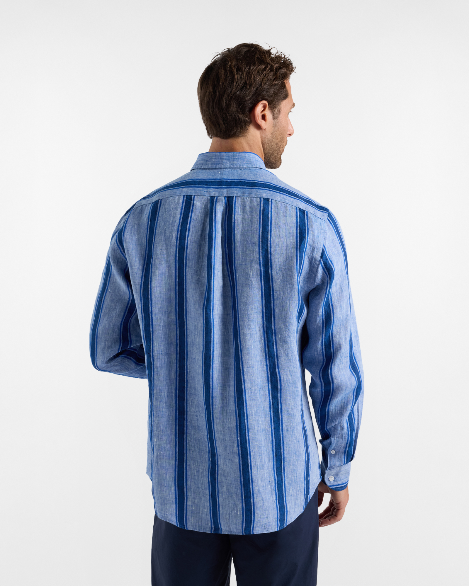 Men's linen shirt with wide stripe, Blue, large image number 1