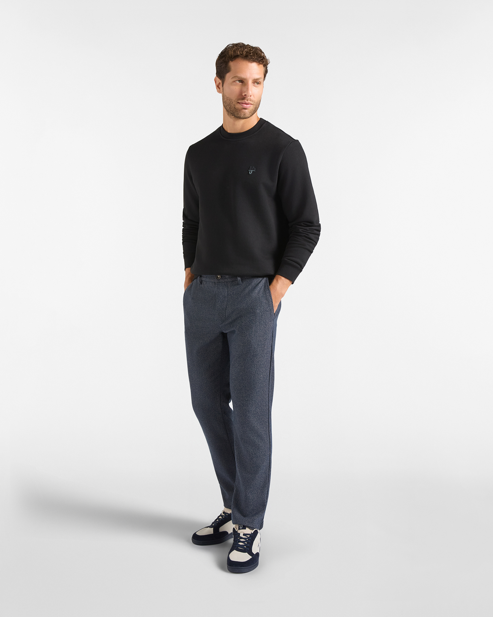 Felpa HBJ Uomo con patch logo in misto cotone, NERO, large