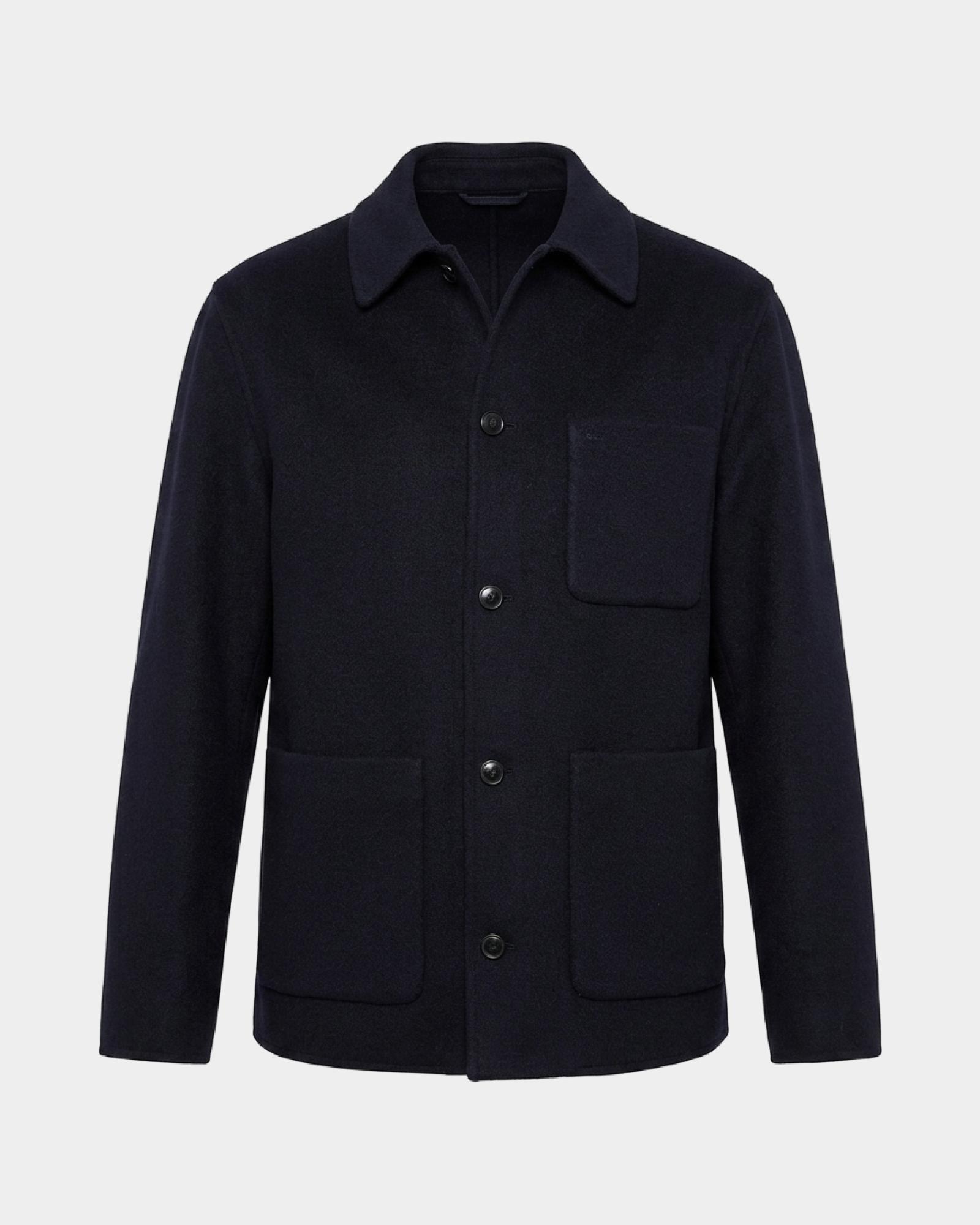 Men&rsquo;s pure wool overshirt with patch pockets, NAVY BLUE, large
