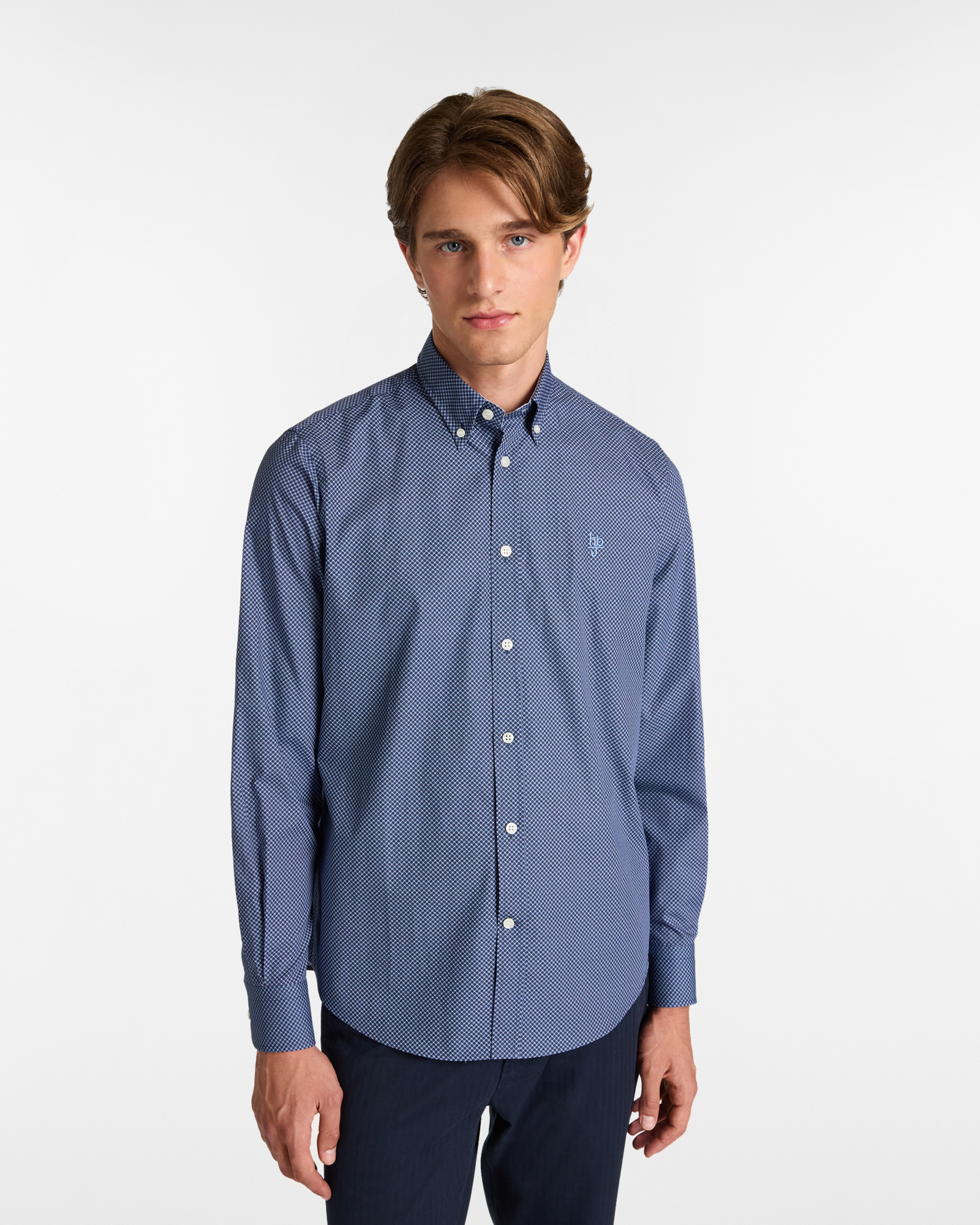 Camicia con micro fantasia, Blu Scuro, large