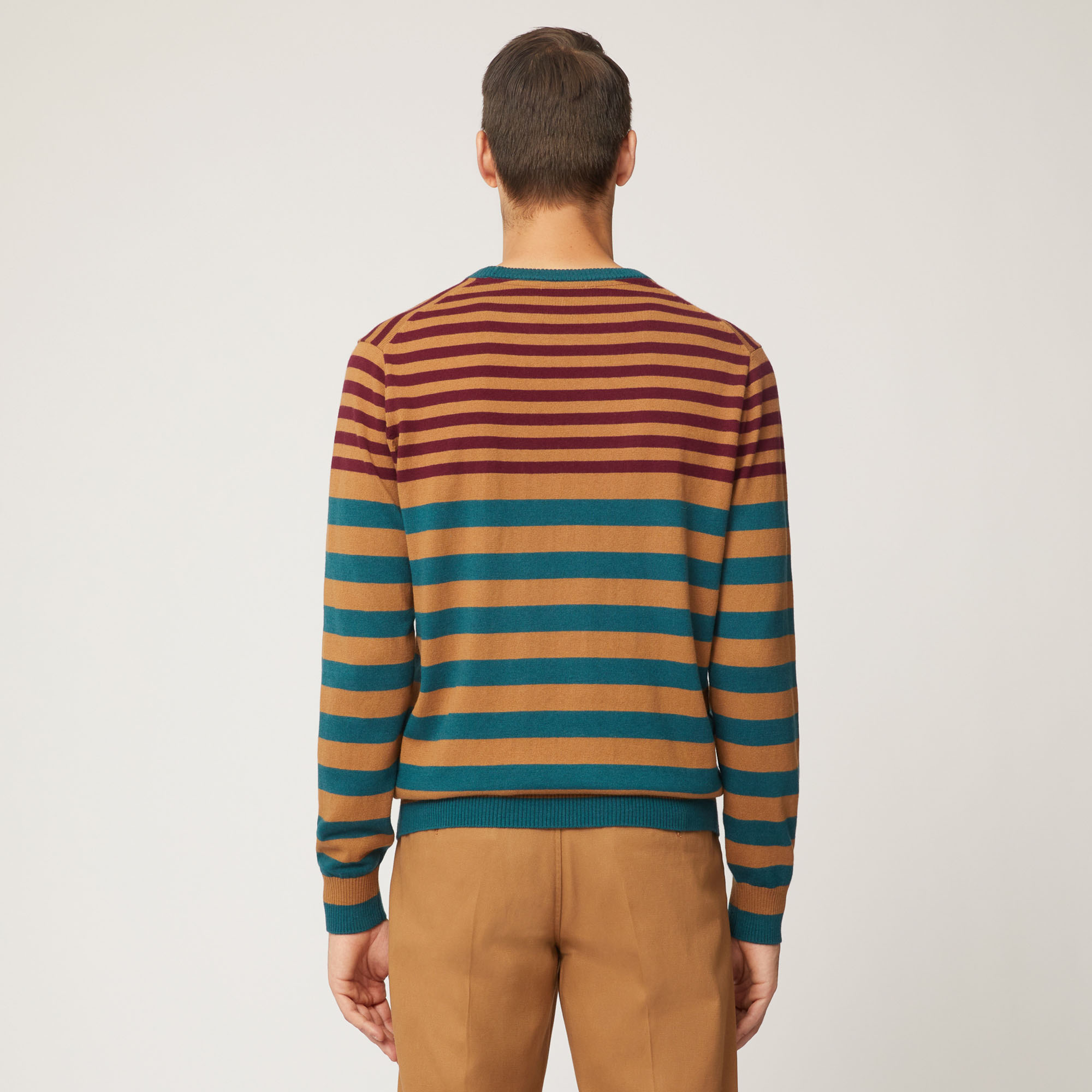 Pullover Girocollo A Righe Orizzontali Multicolor, Marrone, large image number 1