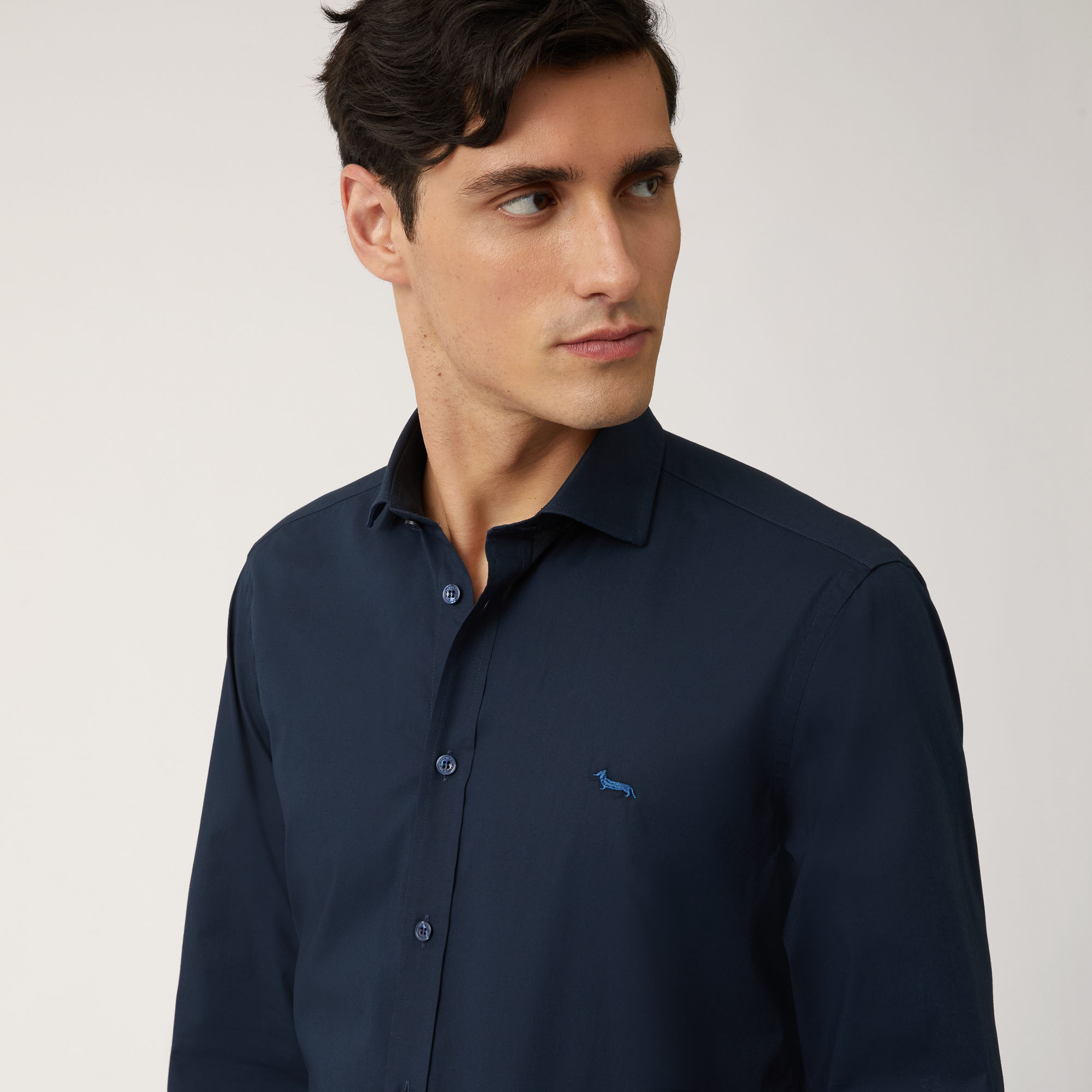 Camicia In Cotone Stretch Con Interni A Contrasto, Blu Navy, large image number 2