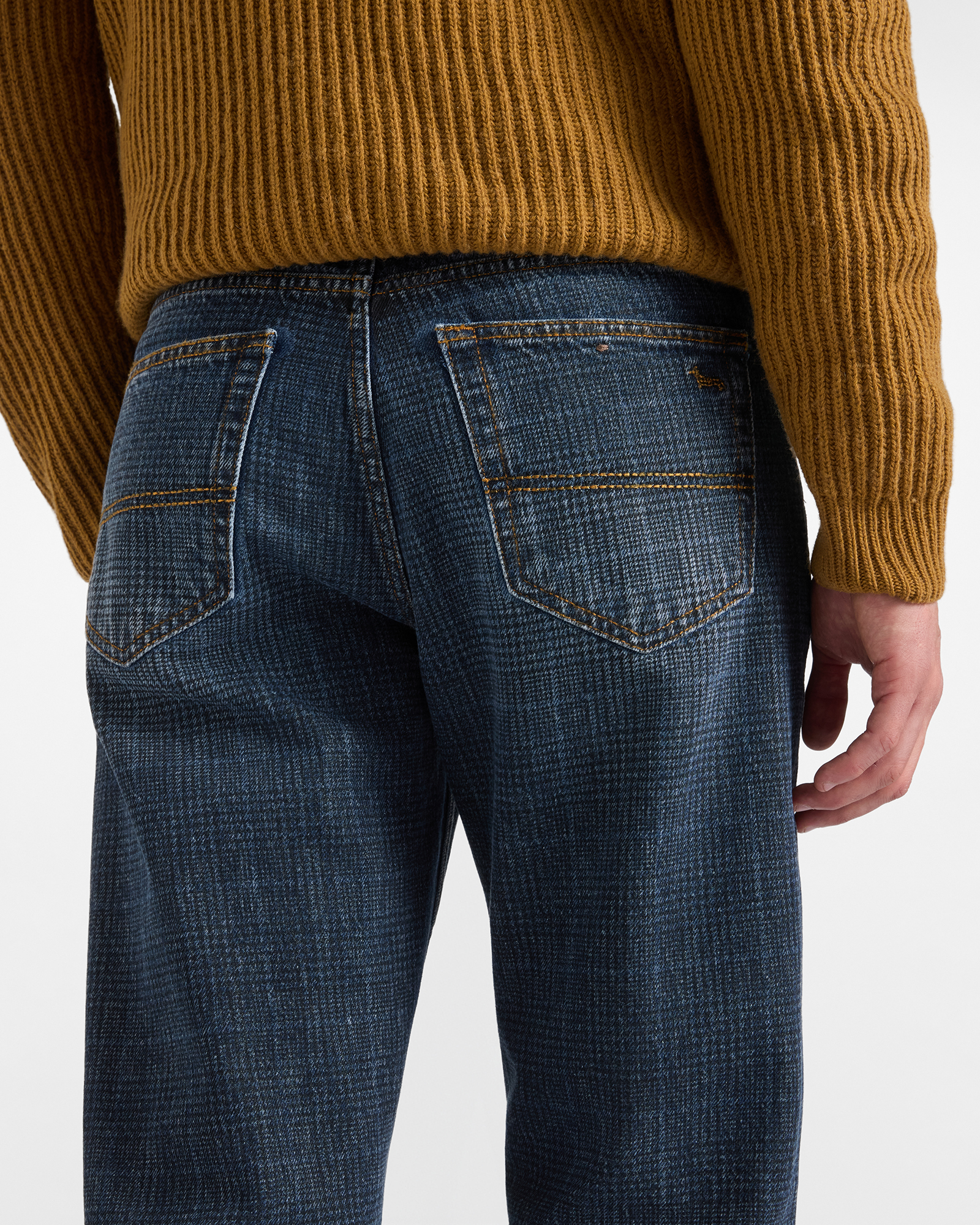 Men&rsquo;s jeans with laser-cut patches, DENIM BLUE, large