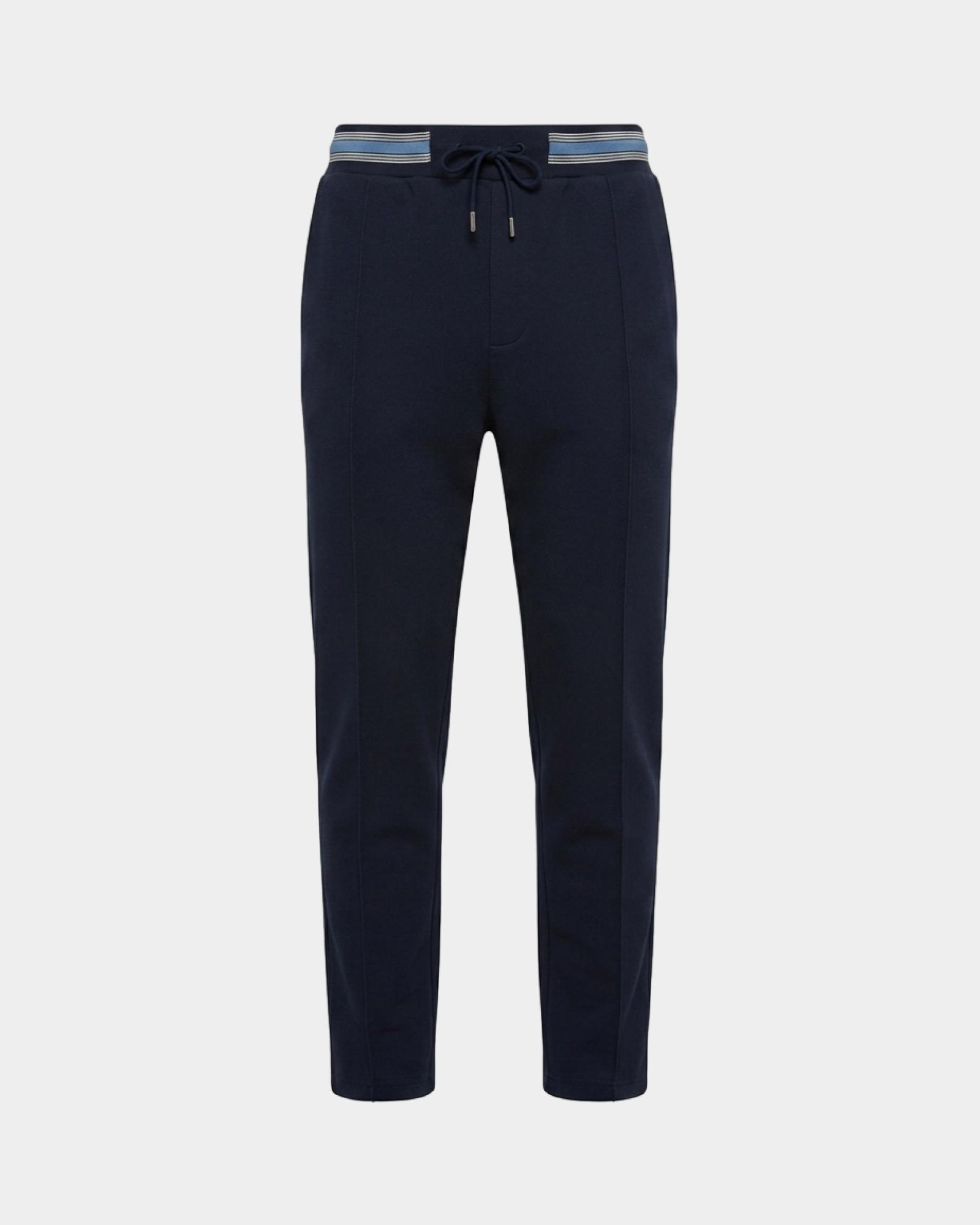 Men's  piqu&eacute; fleece trousers with striped waistband, NAVY BLUE, large