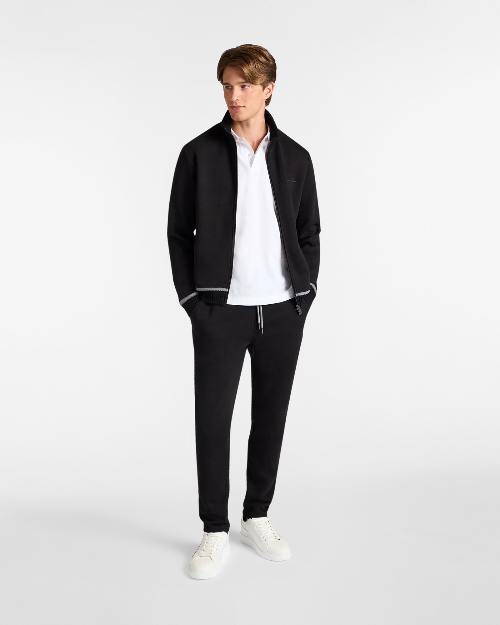 Full-Zip Sweatshirt with High Neck and Ribbed Hem, Black, large image number 3