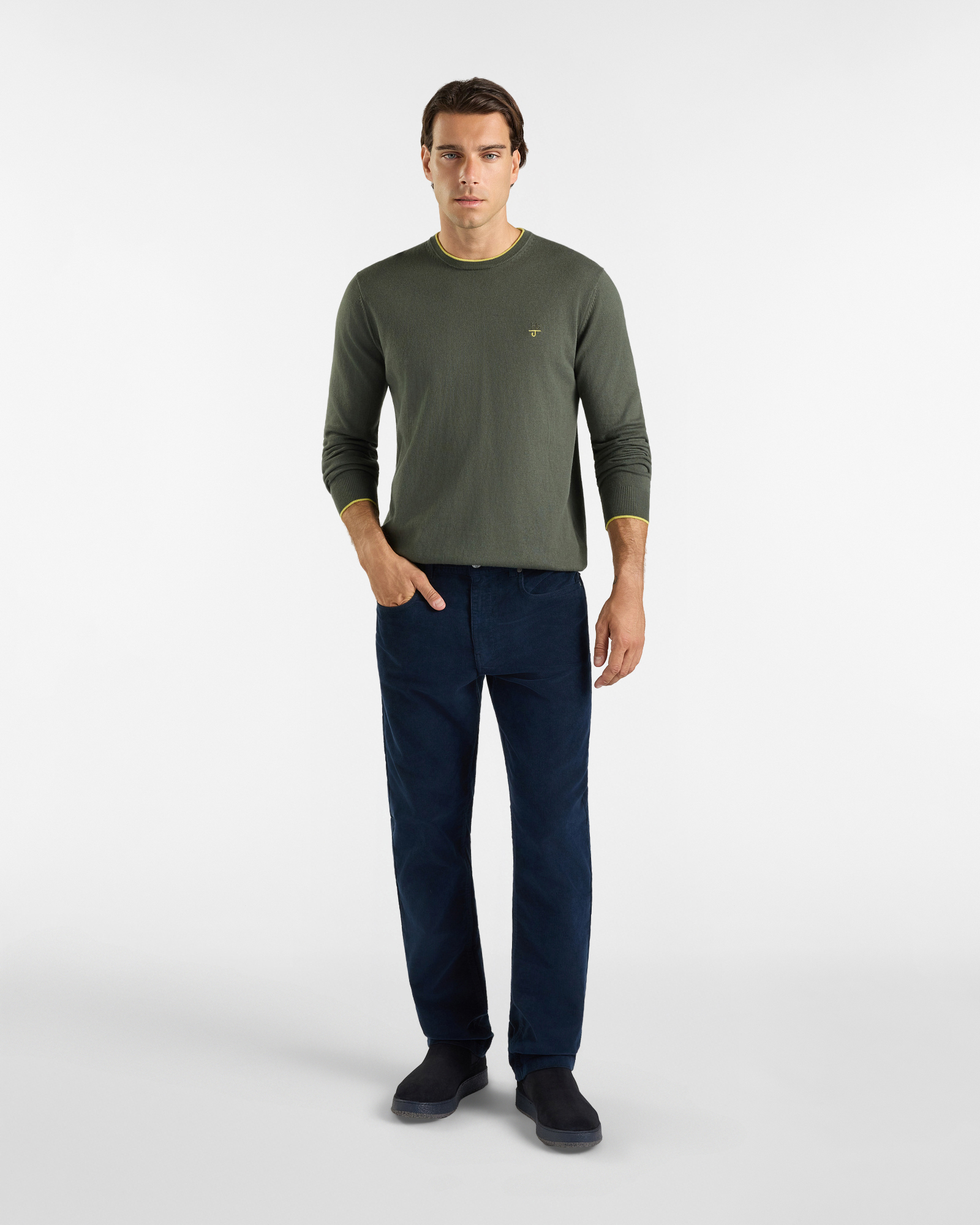 Maglia Girocollo HBJ Uomo in misto lana e cashmere, VERDE, large