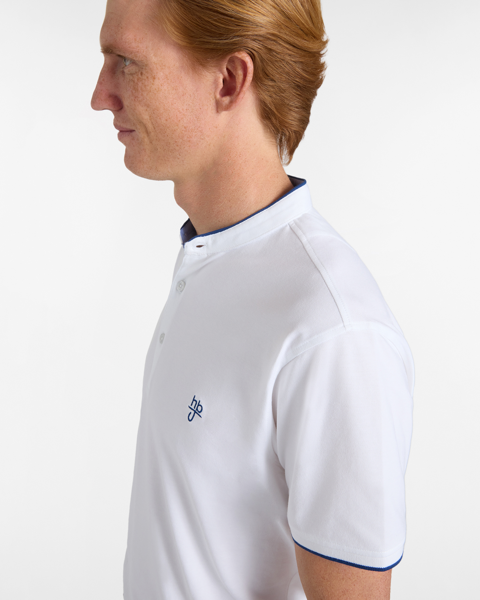 Men's slim-fit polo shirt with a mandarin collar, White, large image number 2