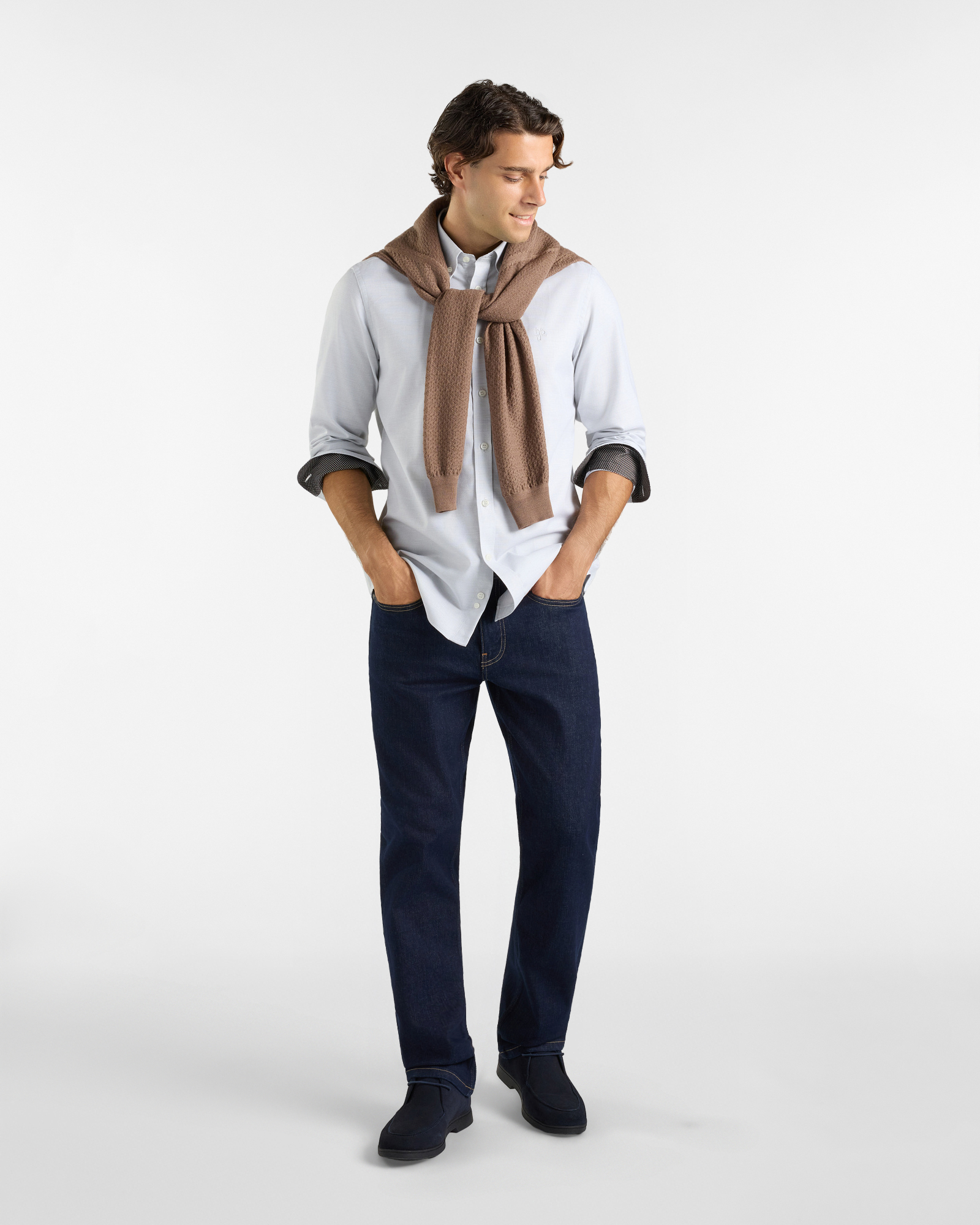 Camicia HBJ Uomo Regular Fit con collo Montecarlo in puro cotone, GRIGIO, large
