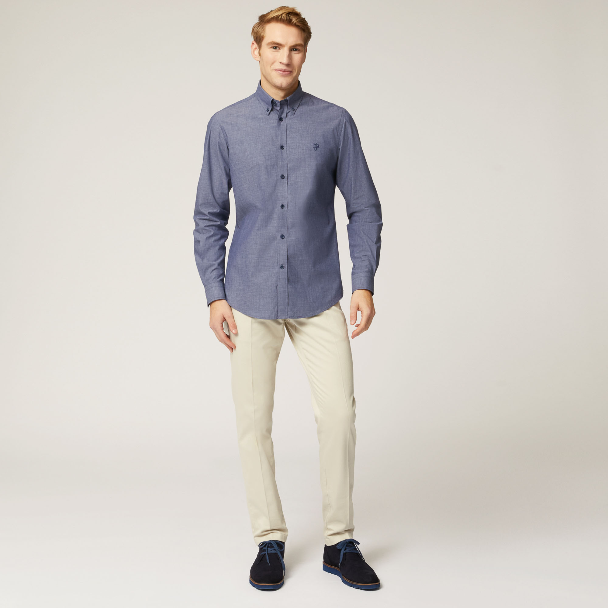 Camicia Narrow Fit In Cotone, Grigio, large image number 3