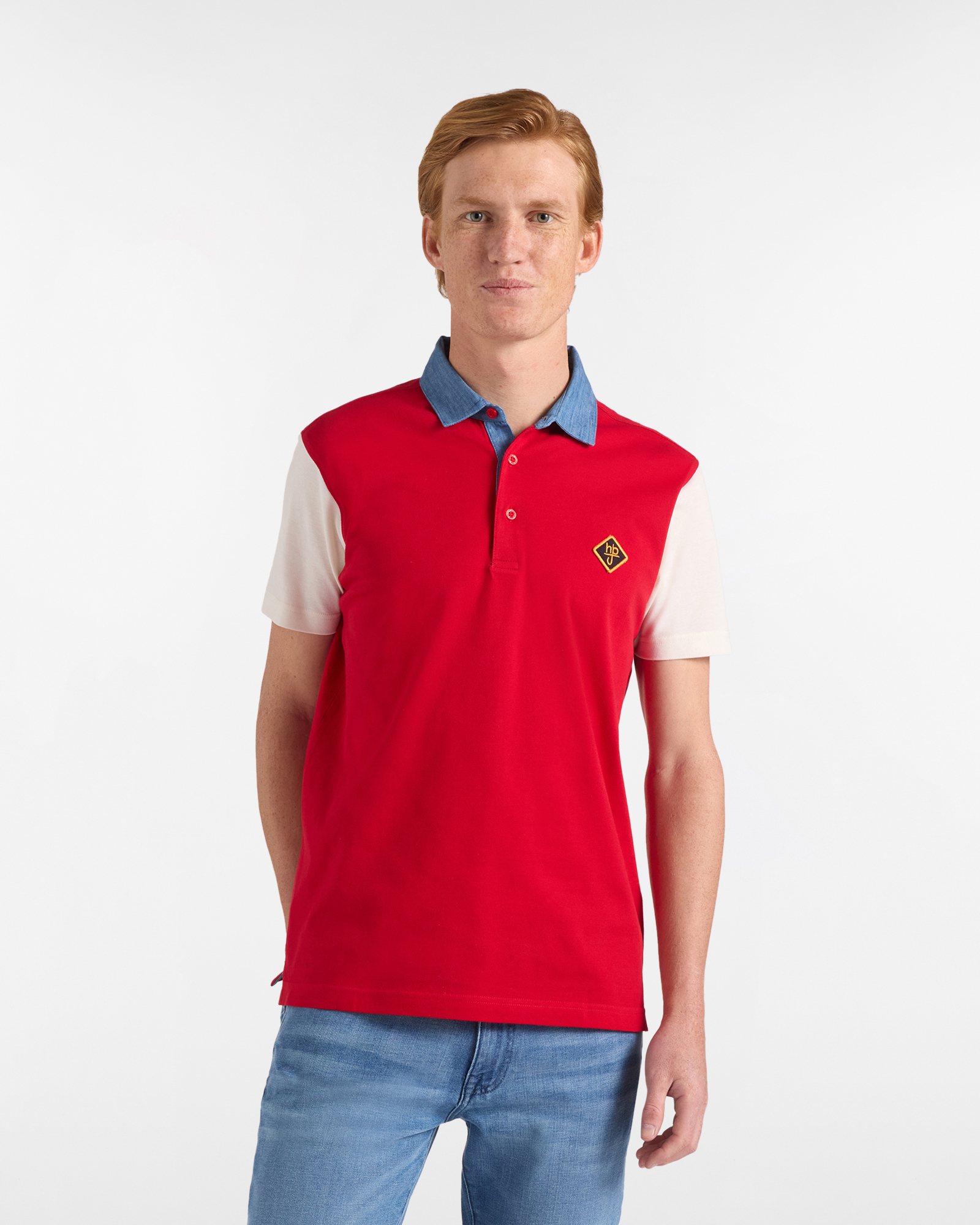 Polo uomo narrow fit con colletto denim