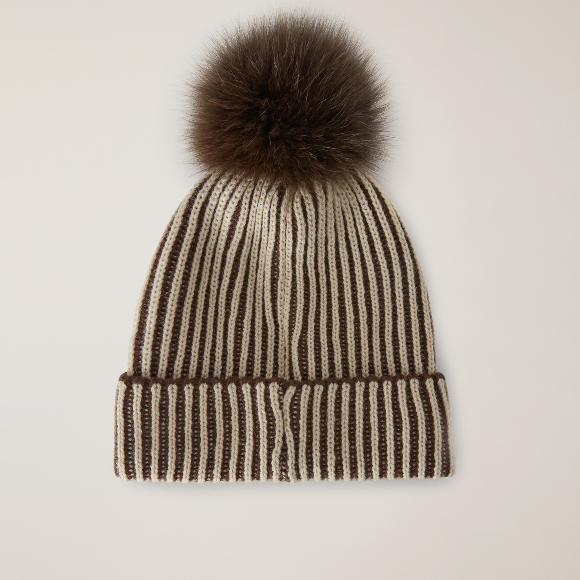 Unisex wool-blend hat with fur pom-pom