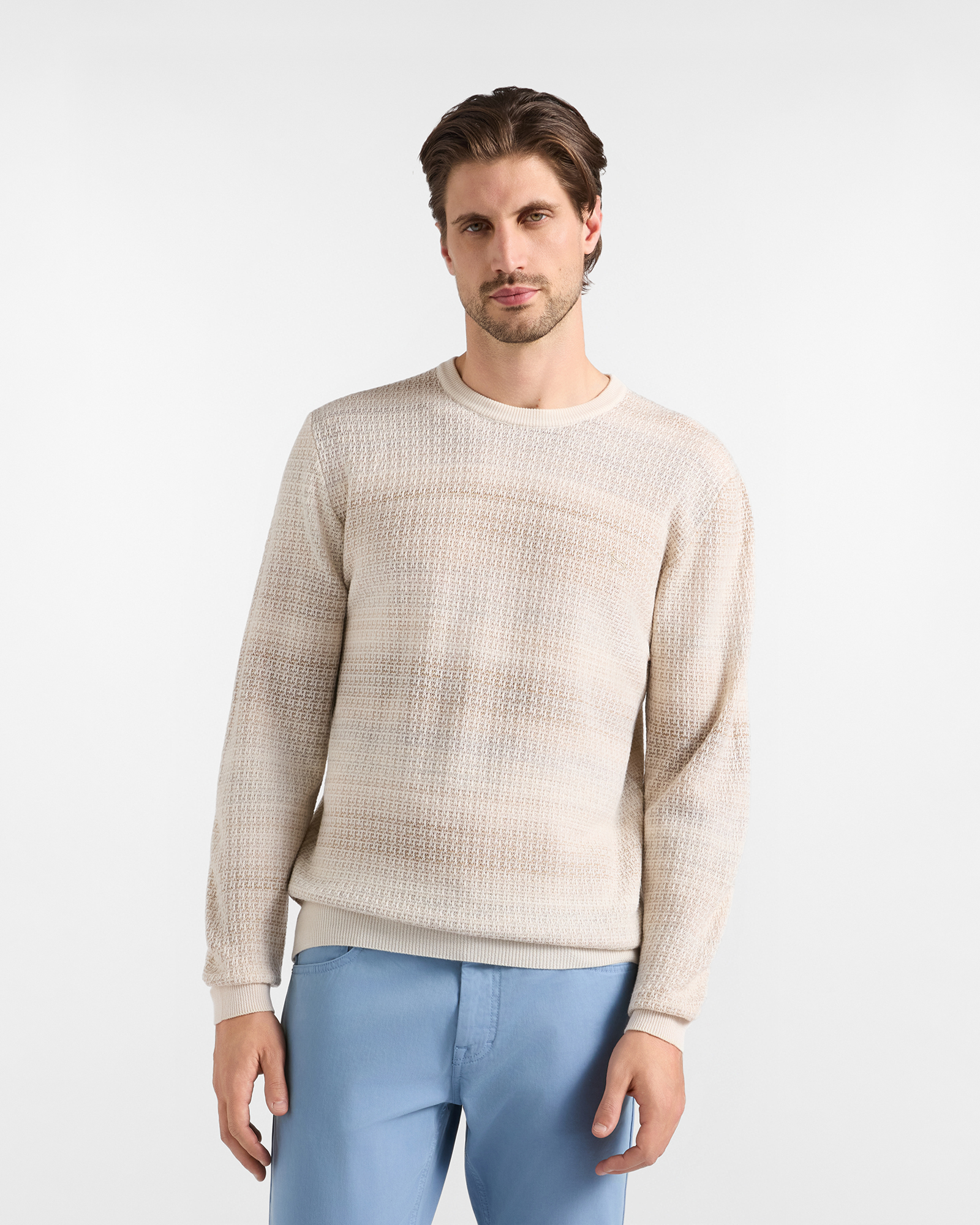 Maglia Uomo in 100% pura lana beige Regular Fit Made in Italy