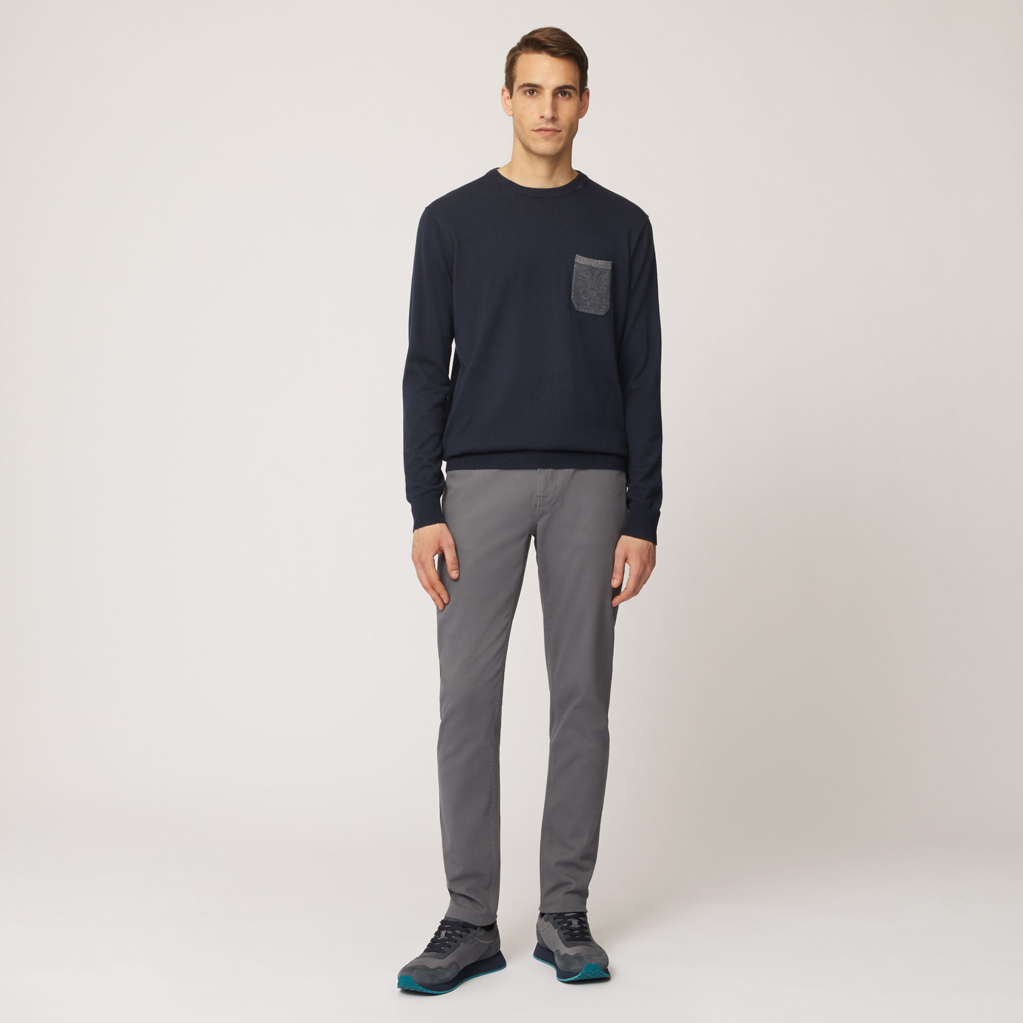 Pantalone Cinque Tasche In Twill Di Cotone, Grigio, large image number 3