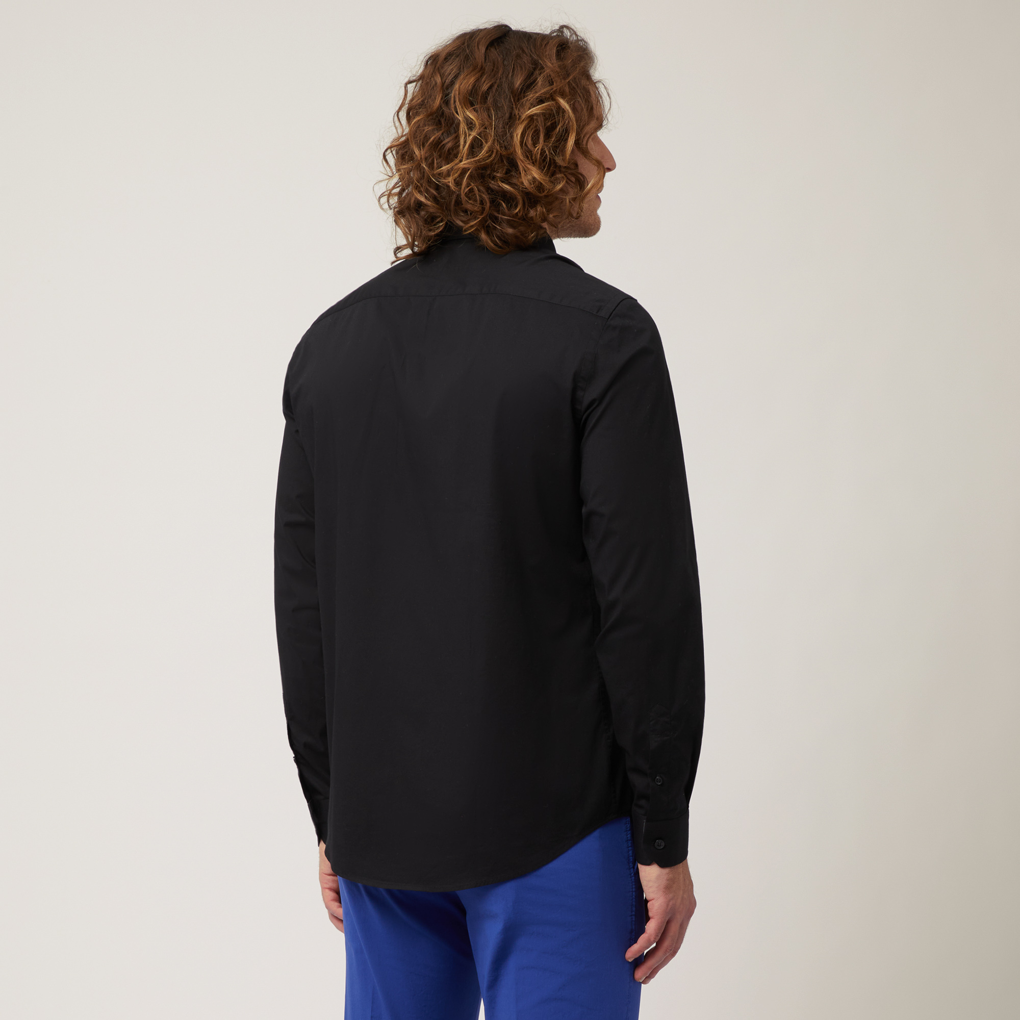 Stretch Cotton Poplin Shirt, Black, large image number 1
