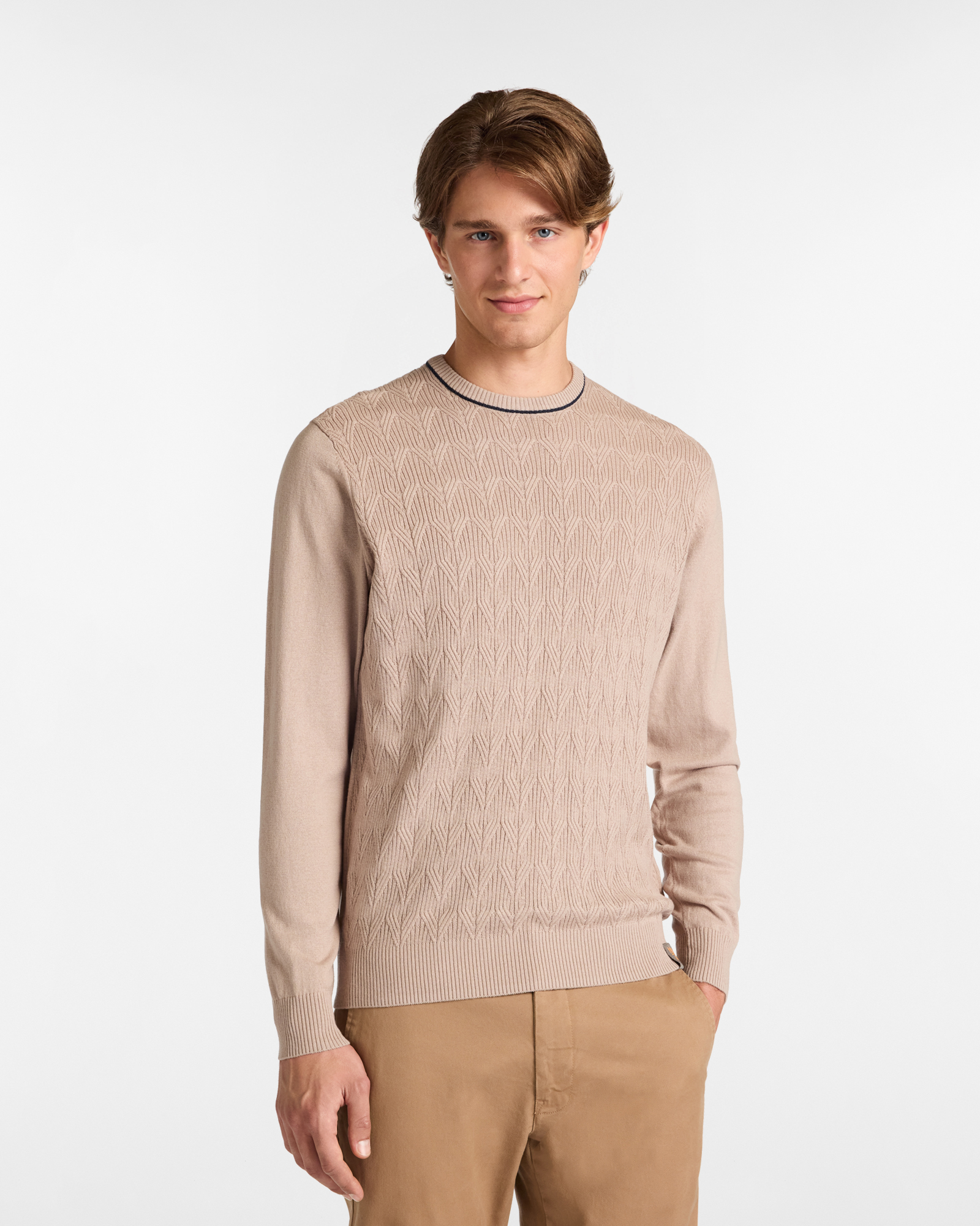 Crew Neck Sweater with Herringbone Stitch