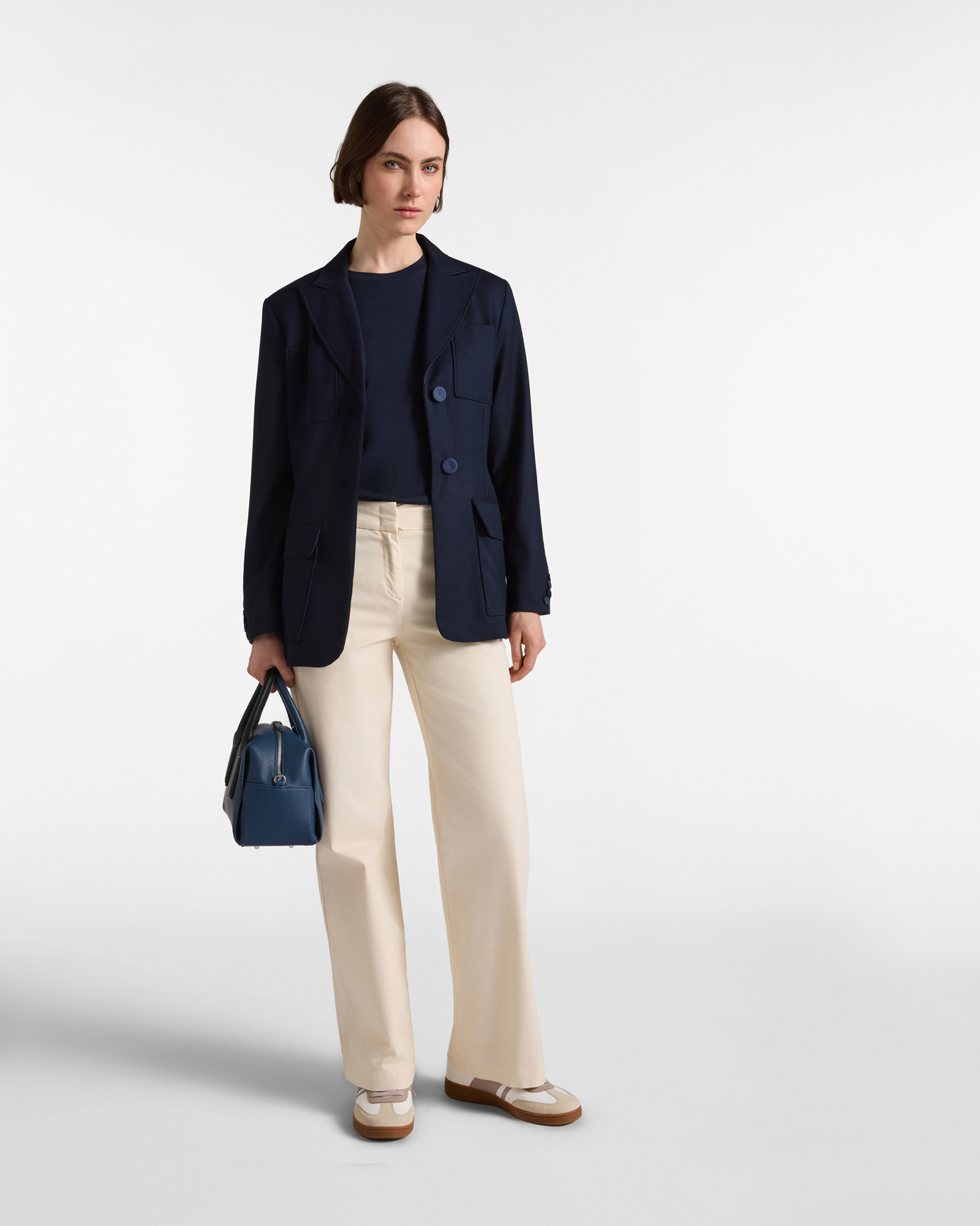 Women's  Made-in-Italy Slim Fit poly-viscose blazer, NAVY BLUE, large image number 3