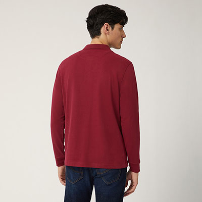 Long-Sleeved Cotton Polo Shirt With Contrasting Detail