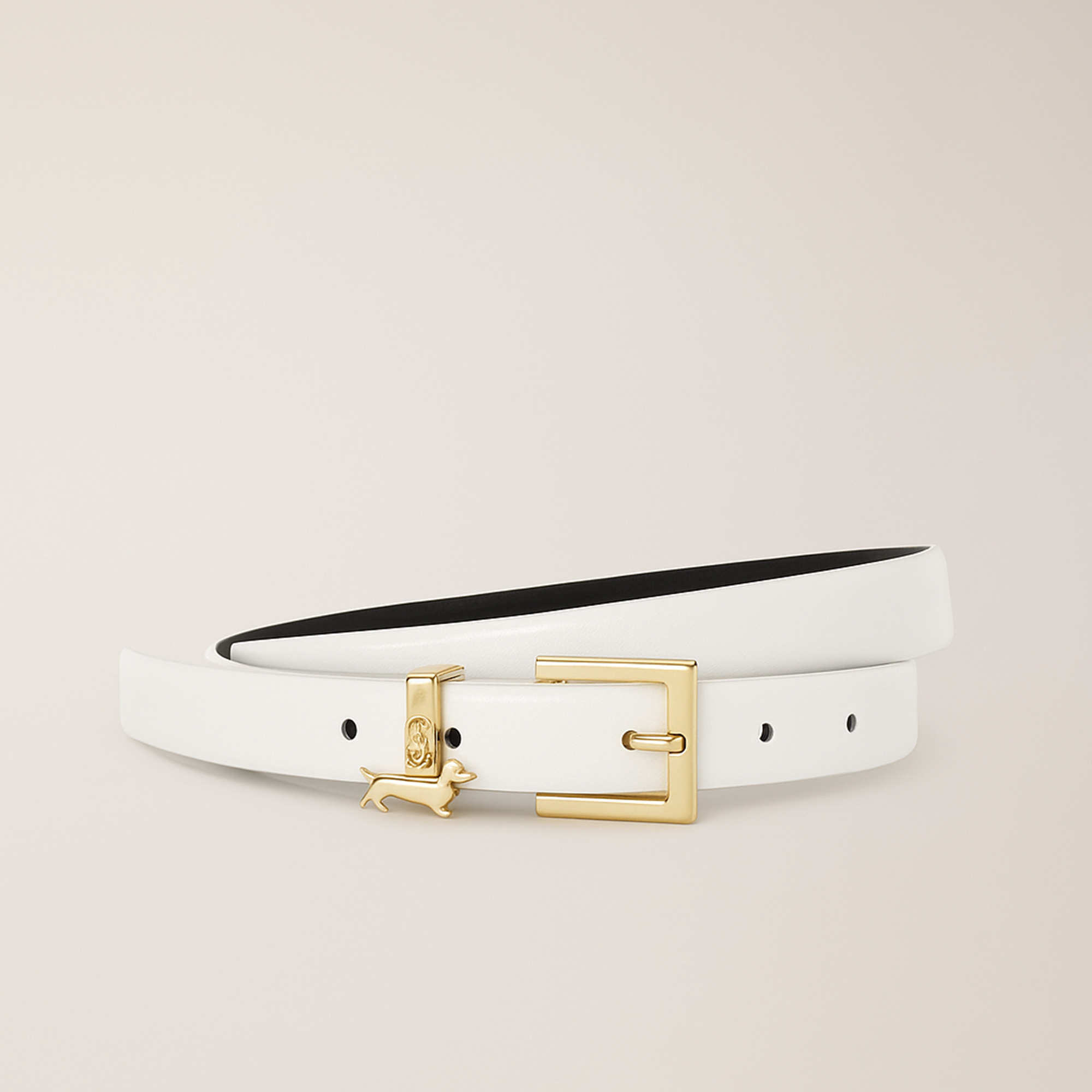Leather Belt with Dachshund, White, large