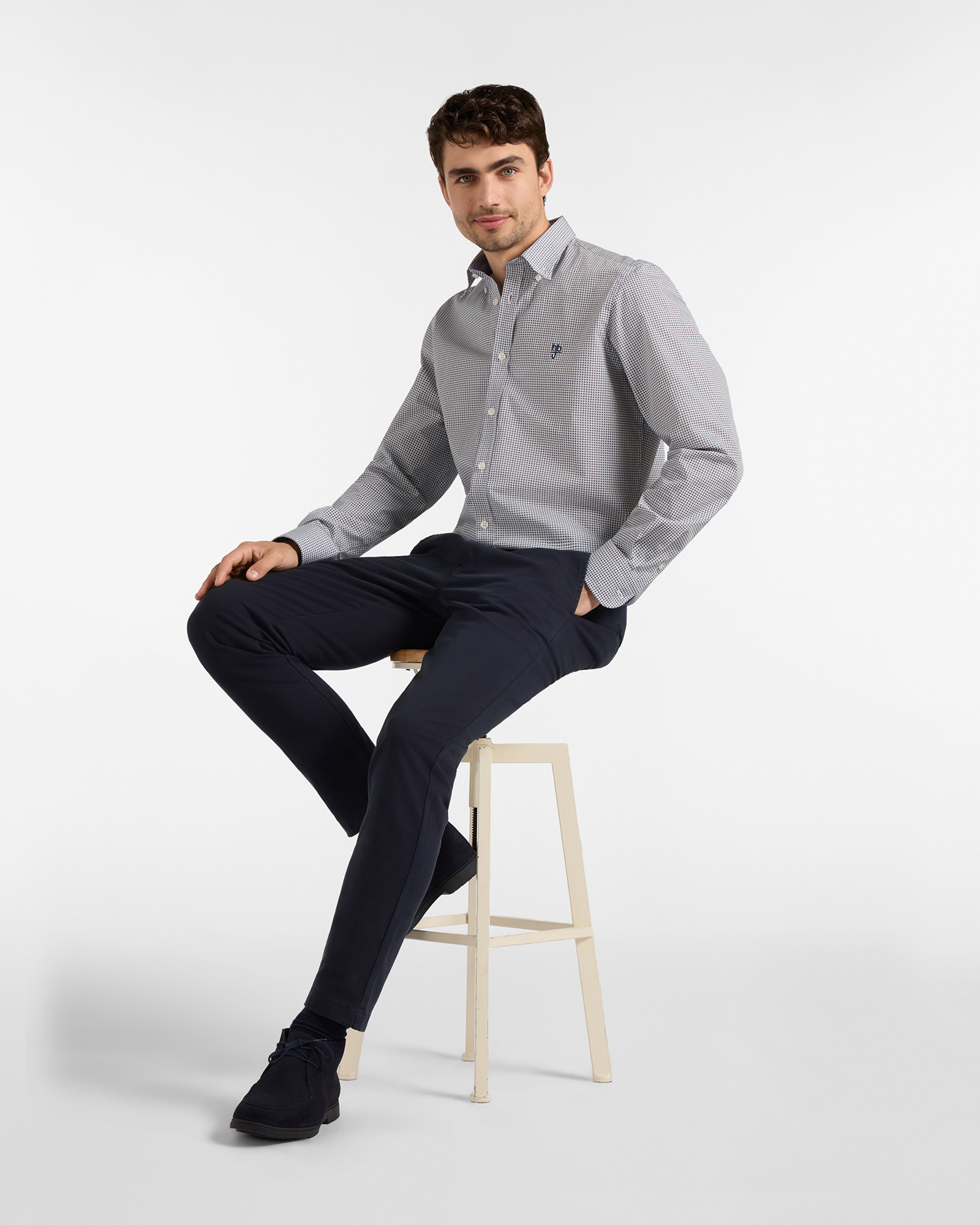 Pantalone Chino HBJ Uomo Narrow Fit in Cotone Stretch Dobby, BLU SCURO, large