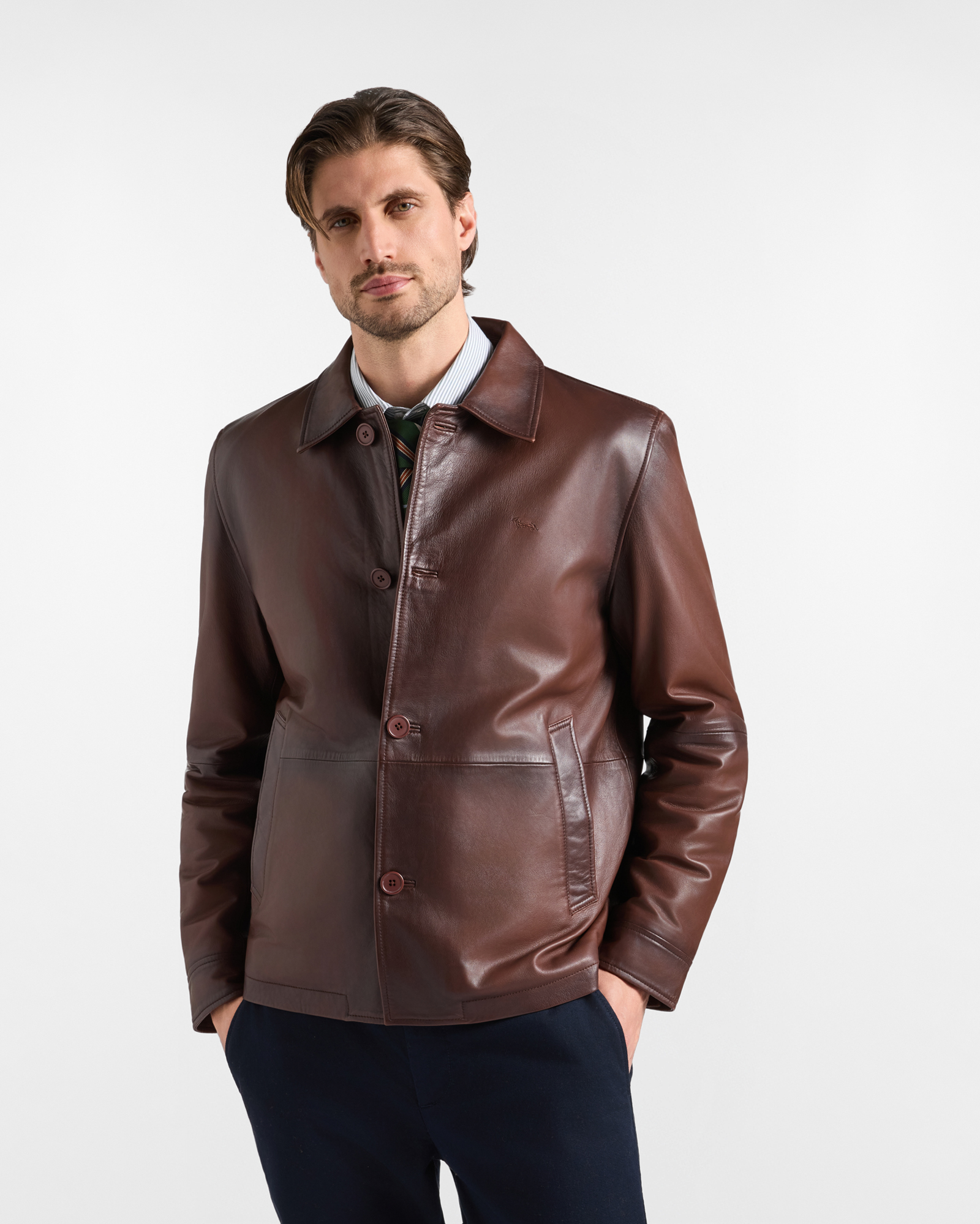 Men's Made in Italy field jacket in brown genuine leather