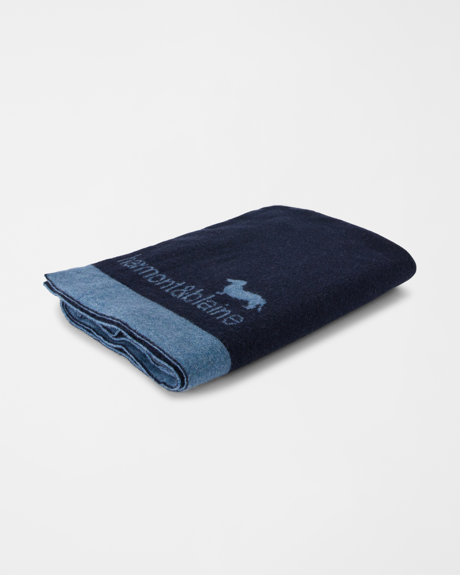 Men&rsquo;s wool scarf with jacquard logo, NAVY BLUE, large