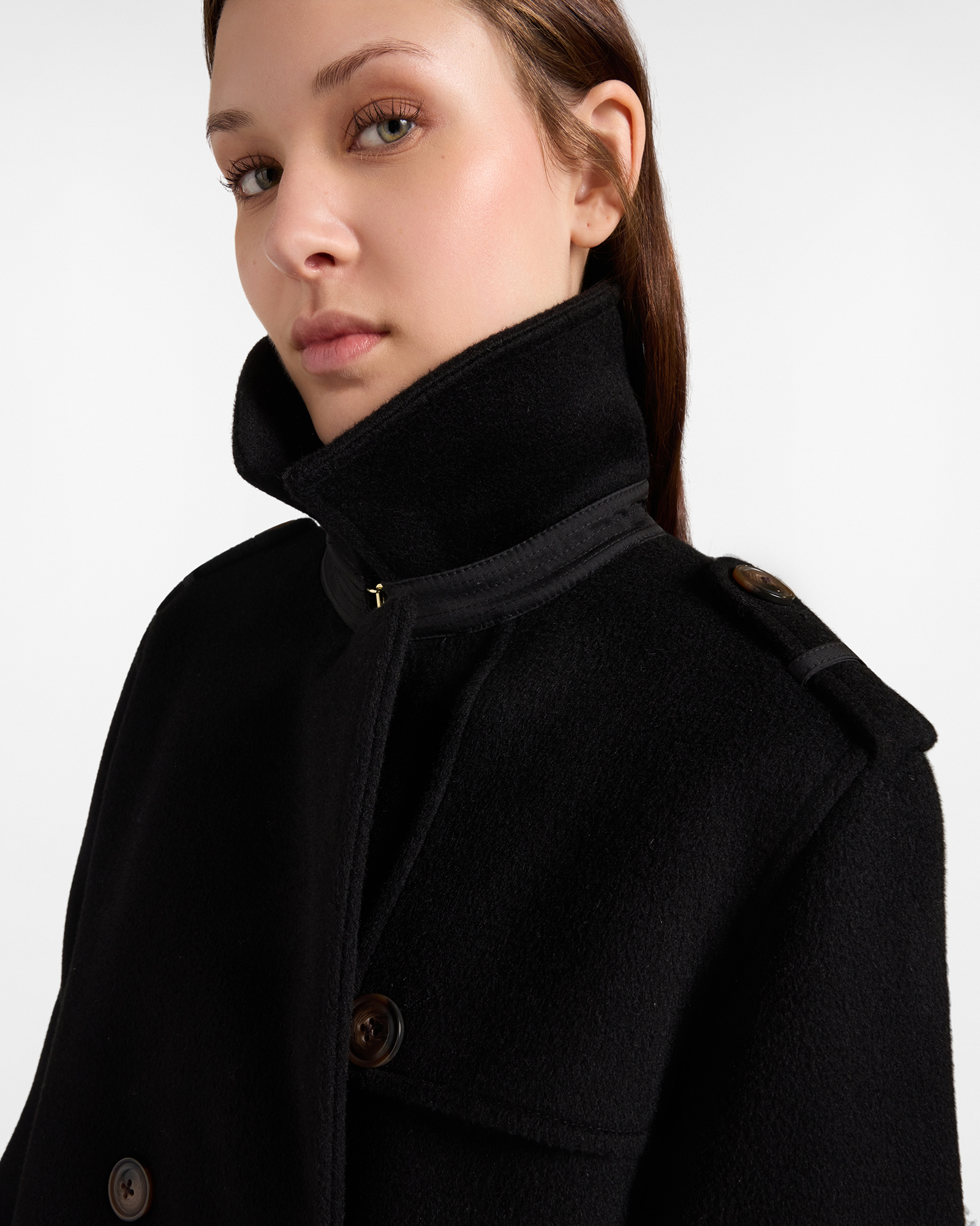 Women&rsquo;s double-breasted wool peacoat, BLACK, large