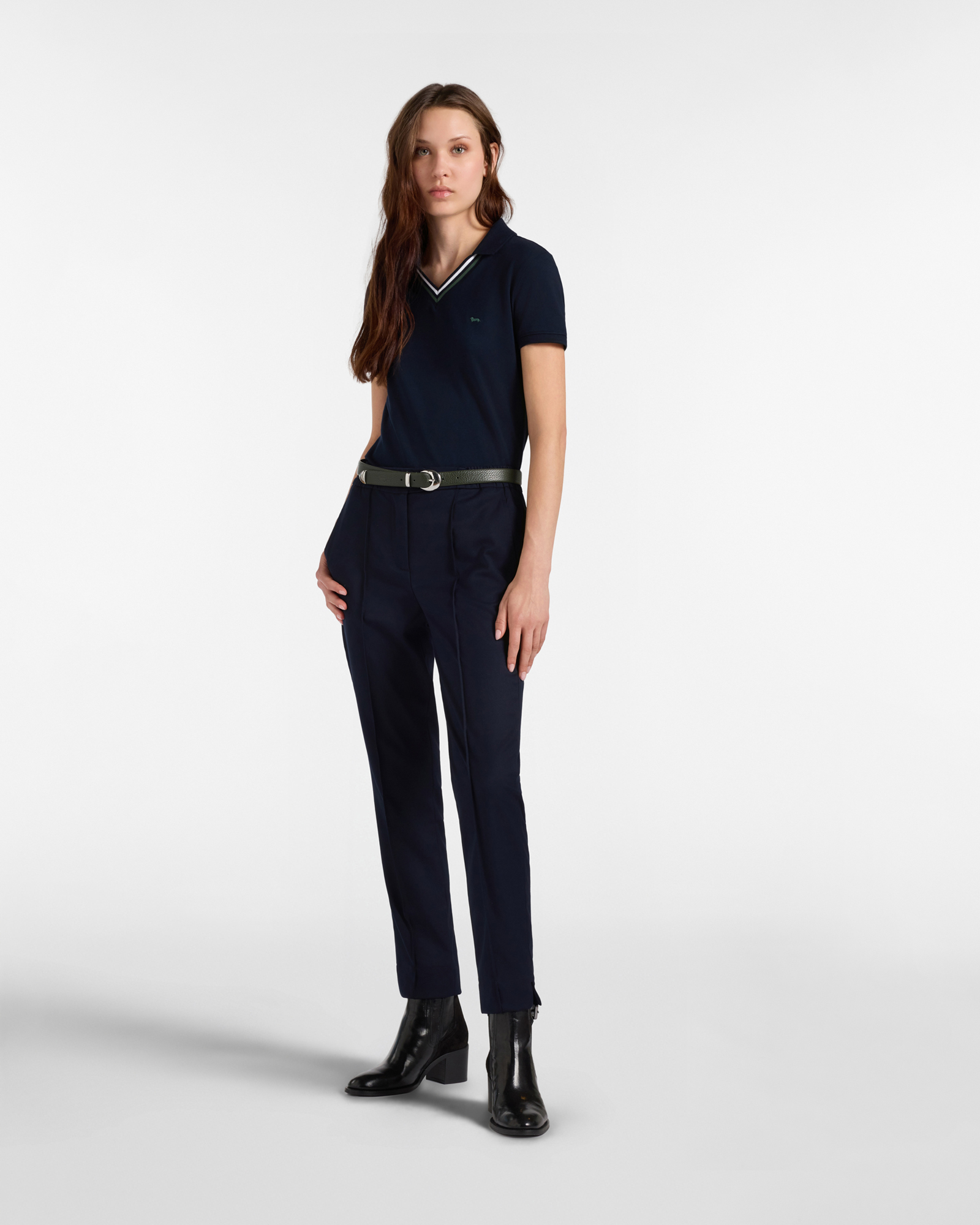 Polo da donna manica corta in cotone stretch, BLU NAVY, large image number 3