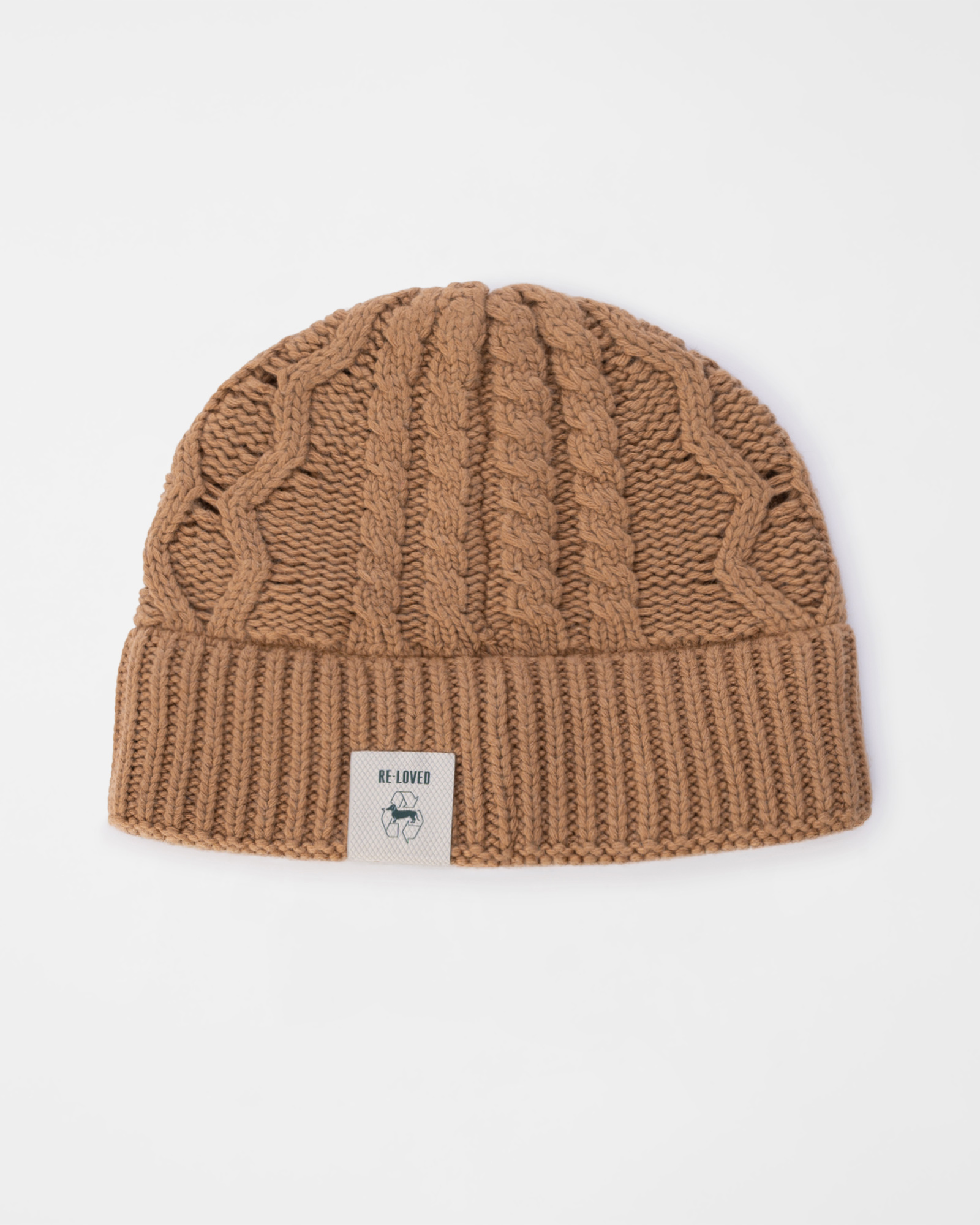Men&rsquo;s Aran Cable-Knit Beanie in Wool Blend &ndash; Re-Loved Capsule Collection &ndash; Made in Italy, BEIGE, large